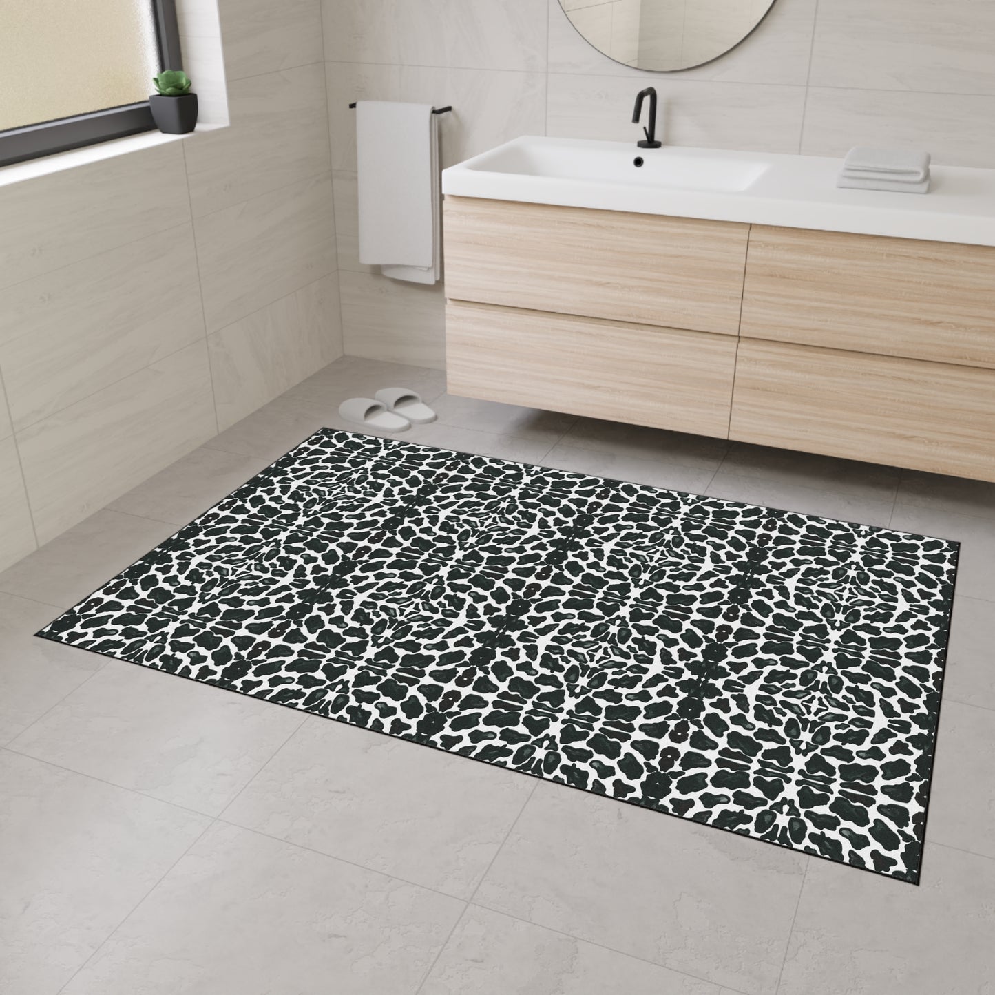 Elegant Heavy Duty Floor Mat | Animal Print Black and White Home Decor, Non-Slip Kitchen Rug, Bathroom Floor Covering, Indoor/Outdoor Use