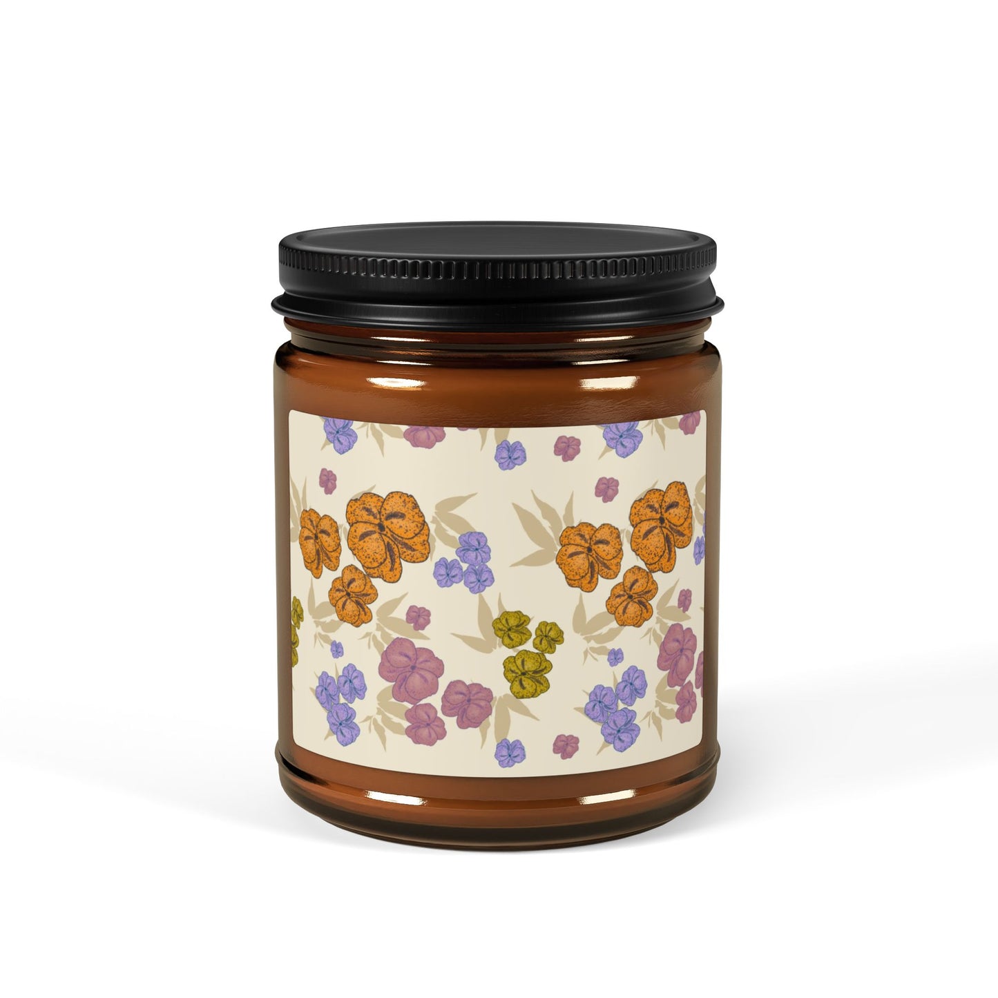 Floral Scented Soy Candle, Eco-Friendly Candle, Featuring Textured Floral© Home Decor, Gift for Her, Aromatherapy, Relaxation, Multi-Size Amber Jar