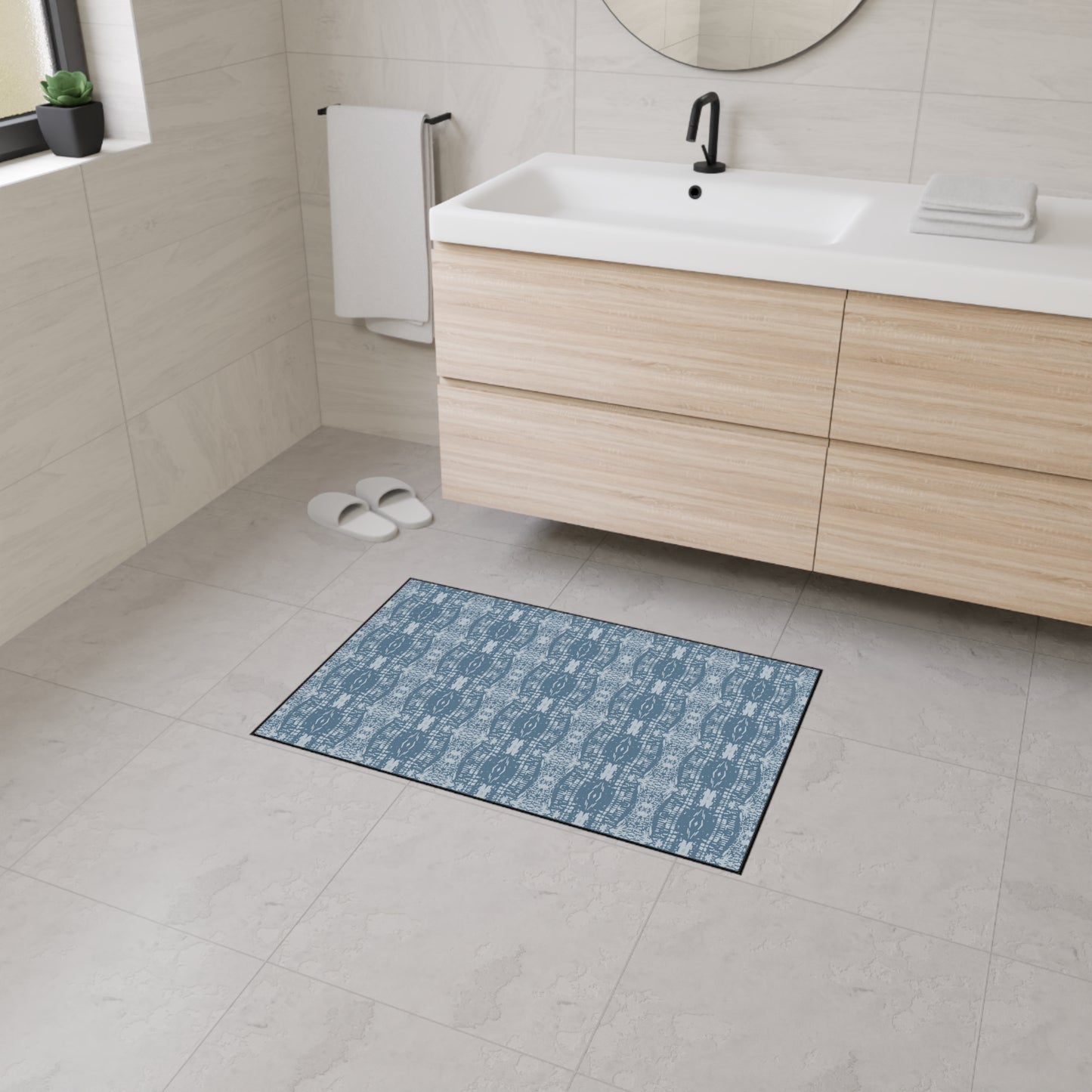 Stylish Heavy Duty Floor Mat Half Bamboo© in Blue, Indoor Welcome Mat, Durable Kitchen Rug, Non-Slip Entrance Mat, Trendy Living Room Accent