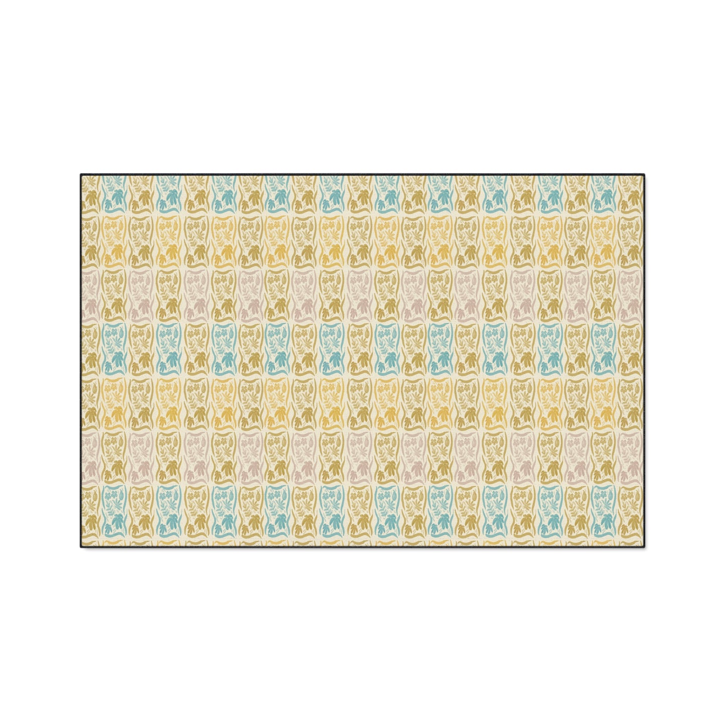 Stylish Heavy Duty Floor Mat for Home & Office | Boho Floral Block Print© Blue and Yellow, Durable Entryway Rug, Non-Slip Mat,
