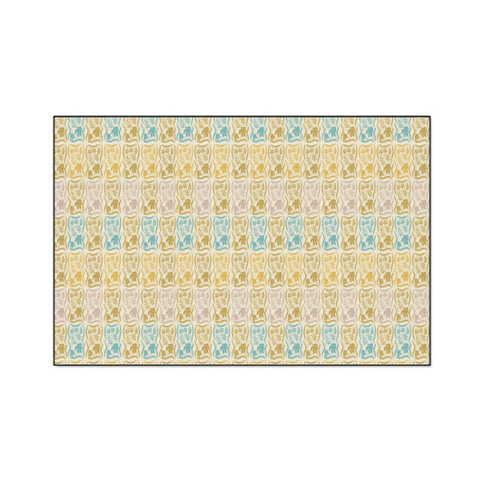 Stylish Heavy Duty Floor Mat for Home & Office | Boho Floral Block Print© Blue and Yellow, Durable Entryway Rug, Non-Slip Mat,