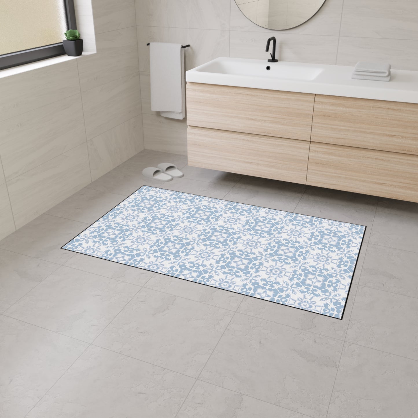 Stylish Heavy Duty Floor Mat - Rounded Coastal Tile© Coastal Blue, Durable Rug for Home, Kitchen, Entryway, or Office