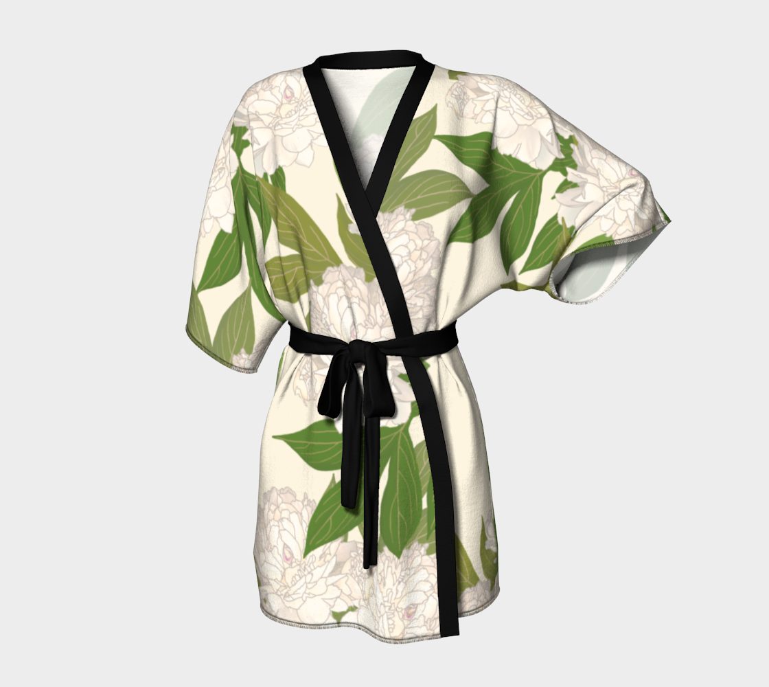Silk Kimono Featuring Rachel's Peonies© in Cream