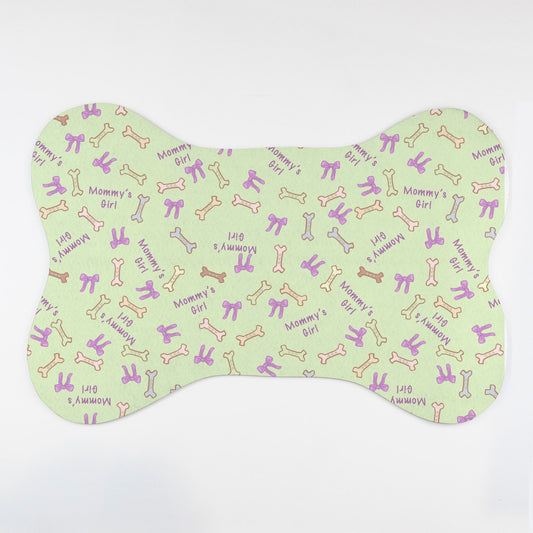 Pet Mat – Bone Shape Bones and Bows Mommy's Girl© light green