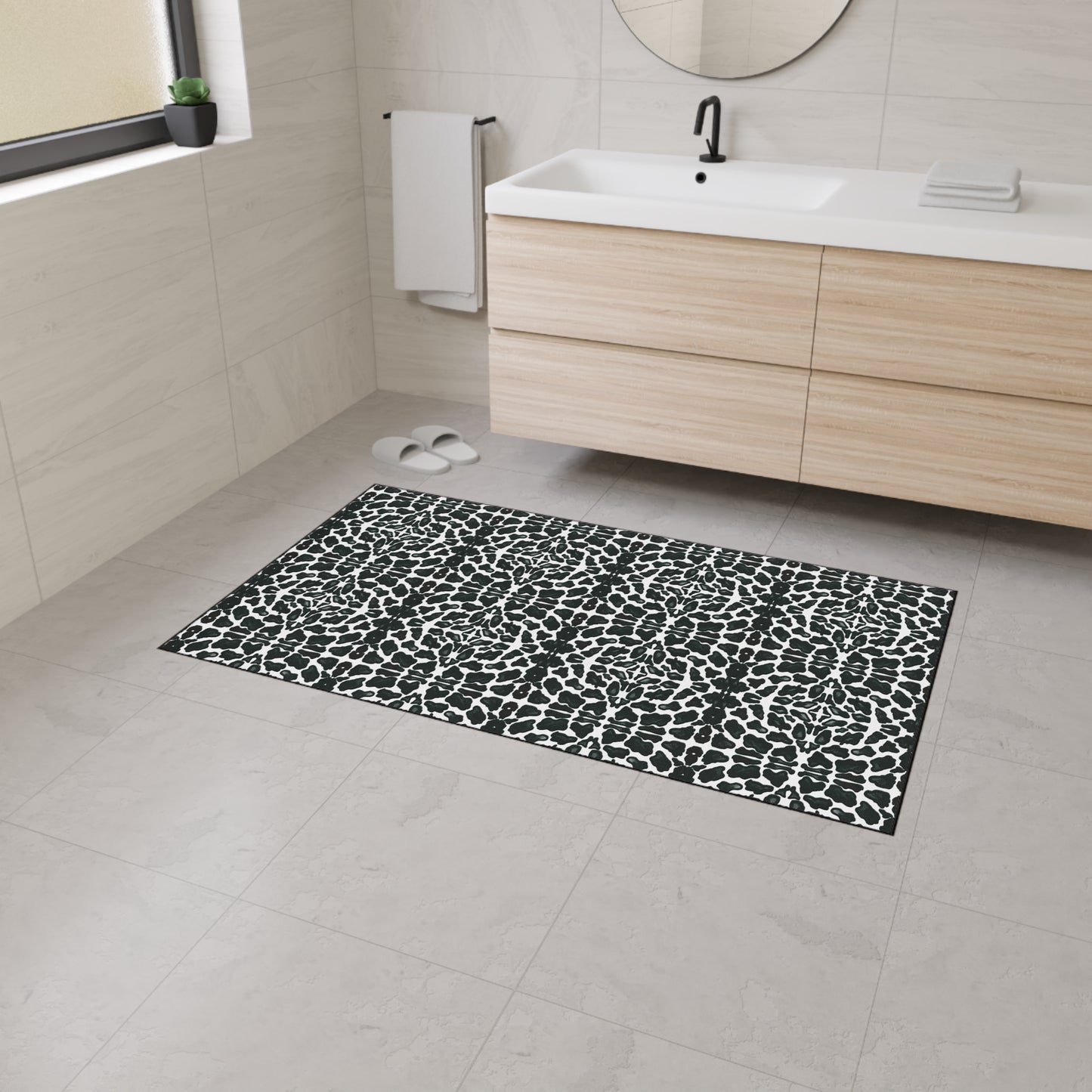 Elegant Heavy Duty Floor Mat | Animal Print Black and White Home Decor, Non-Slip Kitchen Rug, Bathroom Floor Covering, Indoor/Outdoor Use