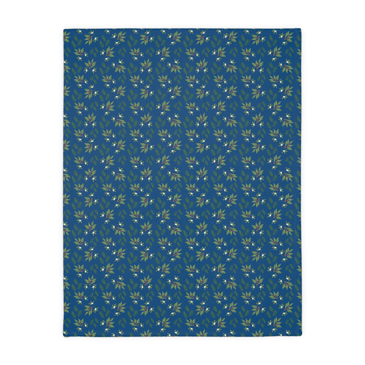 Velveteen Microfiber Blanket (Two-sided print) - Mistletoe, Berries and Sprigs, Dark Blue