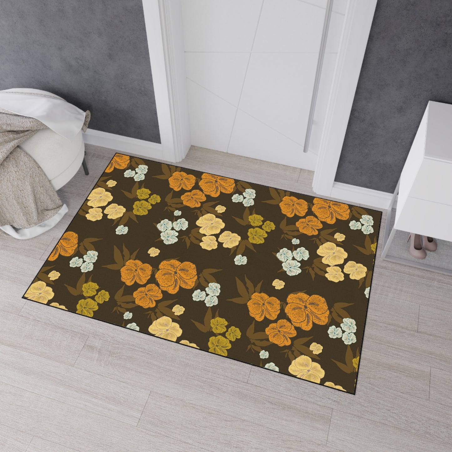 Heavy-Duty Floor Mat | Featuring Textured Floral© in Chocolate Brown. Durable Indoor/Outdoor Rug for Home Decor, Kitchen, Entryway, Flower Pattern, Stylish Welcome Mat