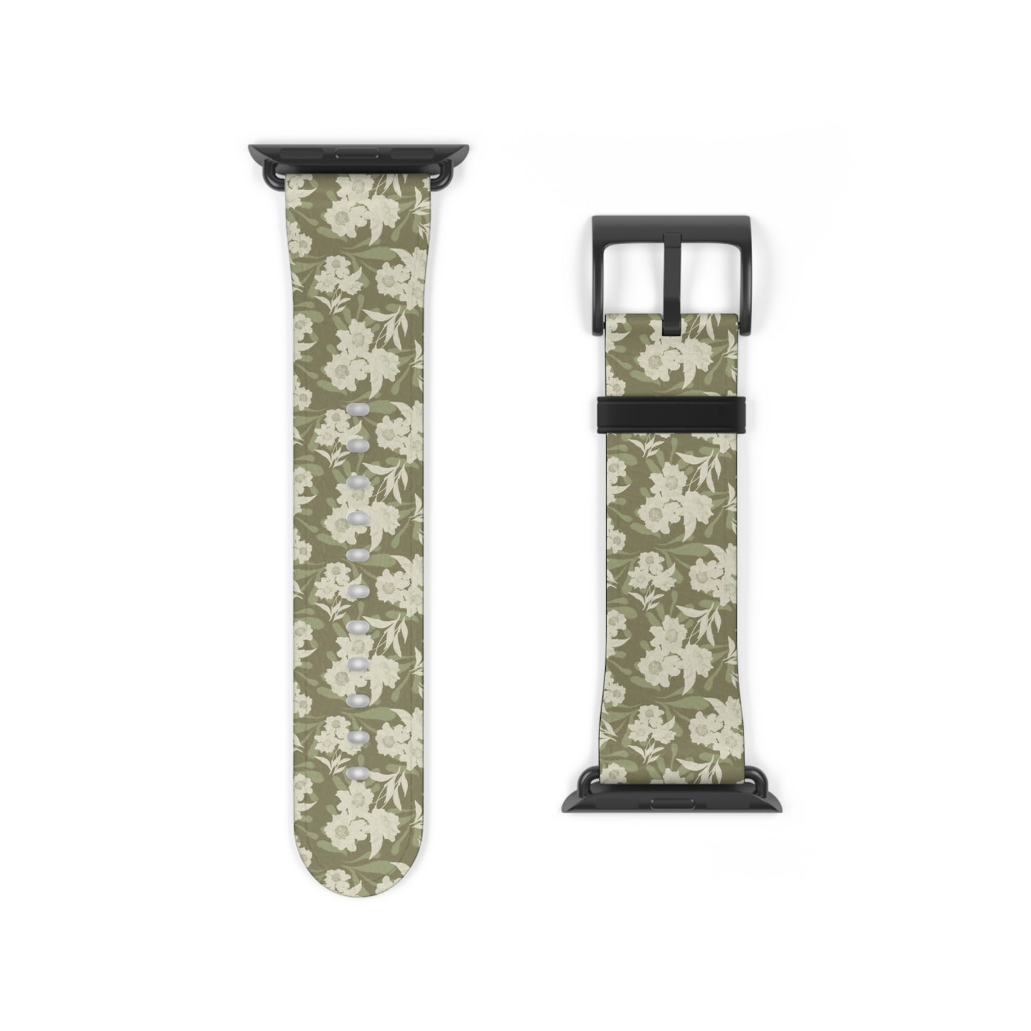 Olive Floral Pattern Watch Band — Vintage Botanical Apple Watch Strap