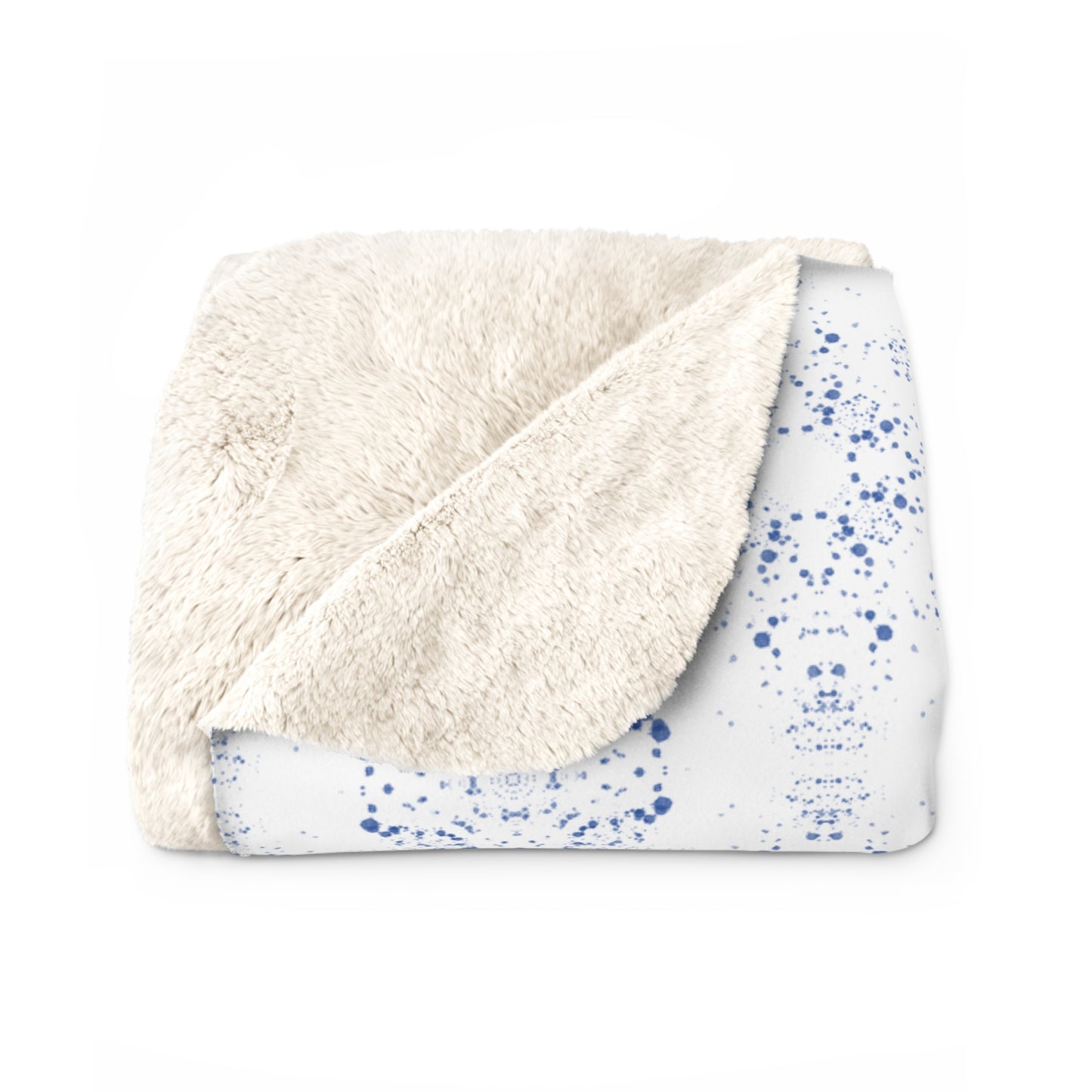 Sherpa Fleece Blanket - Batik Scatter, Blue and White