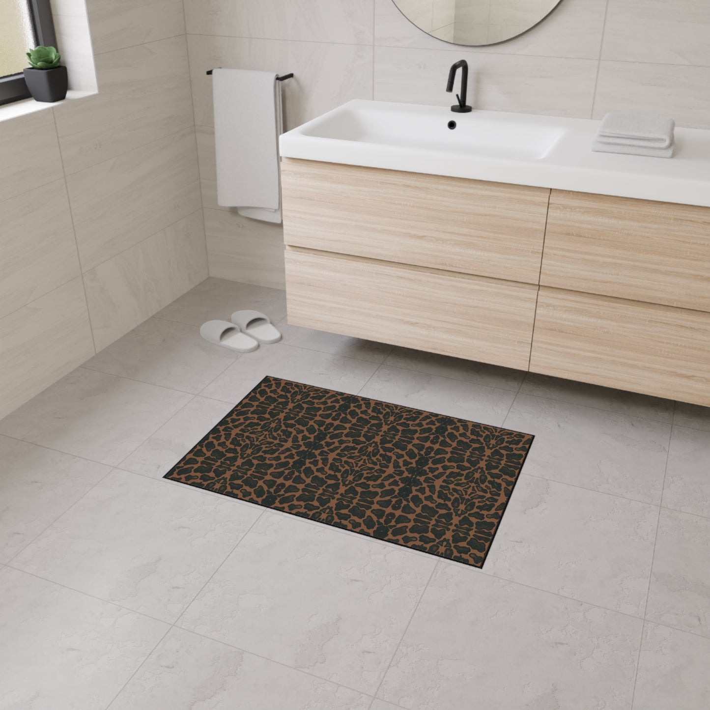 Stylish Animal Print Heavy Duty Floor Mat, Luxury Entrance Rug, Featuring Leopard/Panther© in Tan and Black. Non-Slip Kitchen Mat, Outdoor Flooring, Animal Print Accent Rug