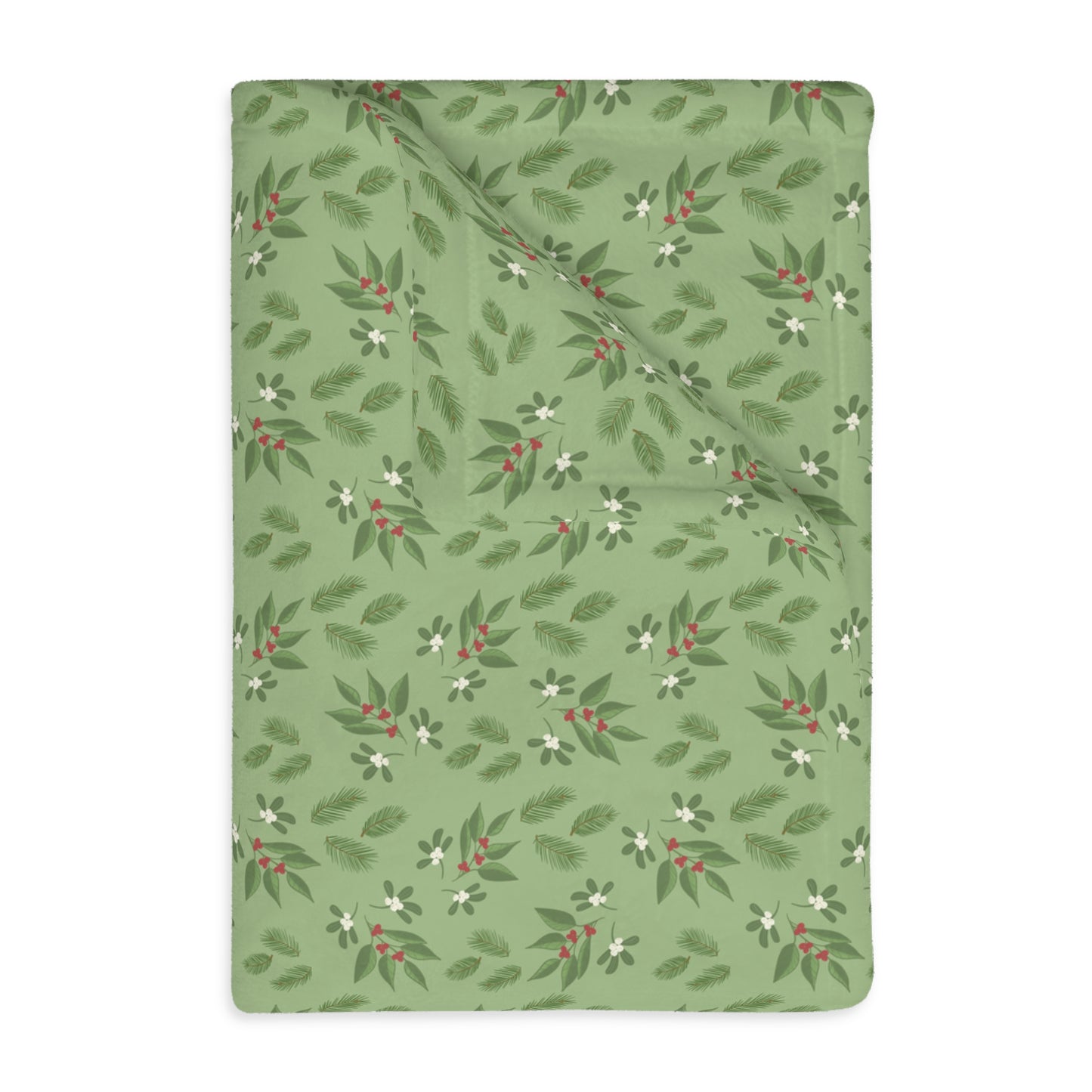 Velveteen Microfiber Blanket (Two-sided print) - Mistletoe, Berries and Sprigs, Sage