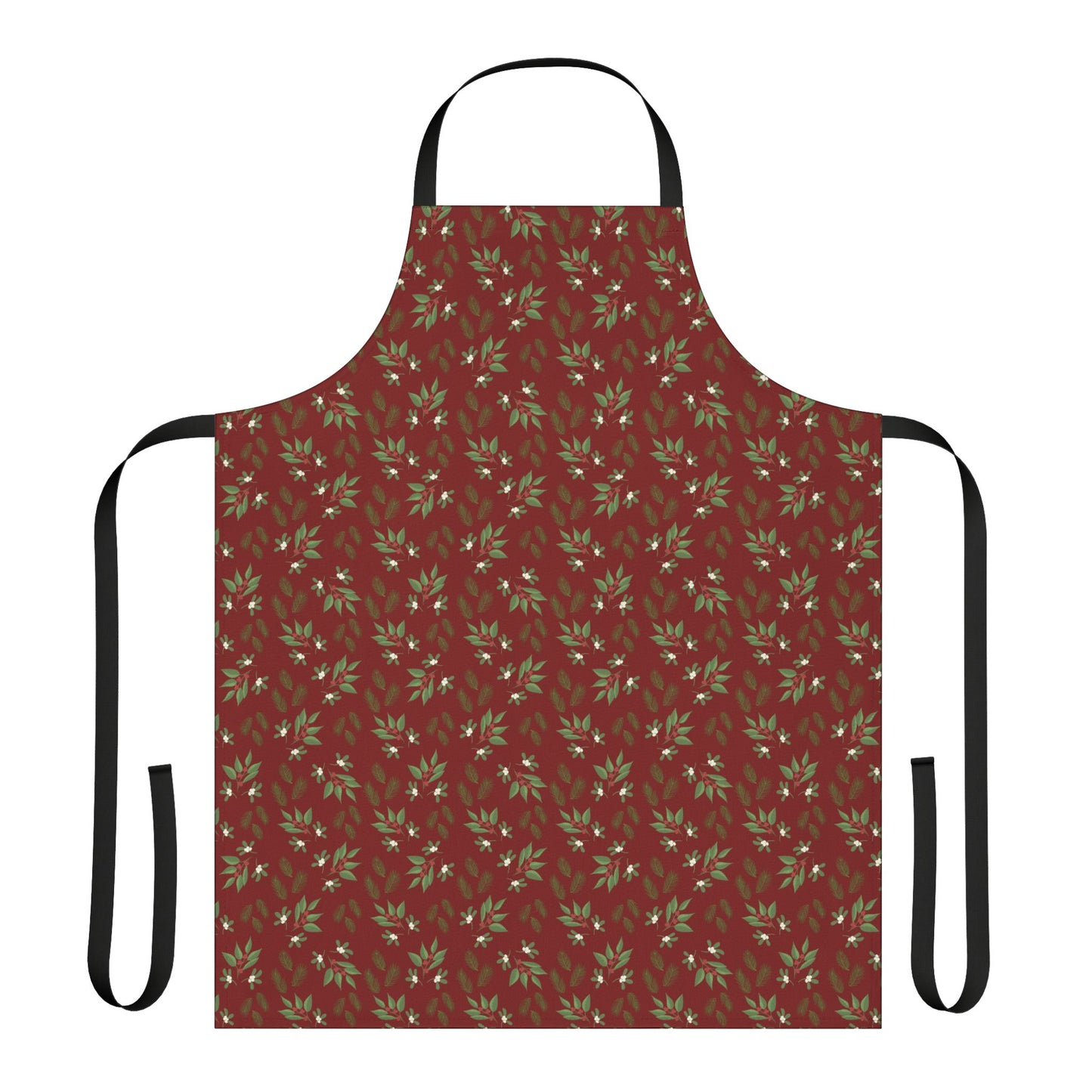 Apron, 5-Color Straps - MIstletoe, Berries and Sprigs, Cranberry