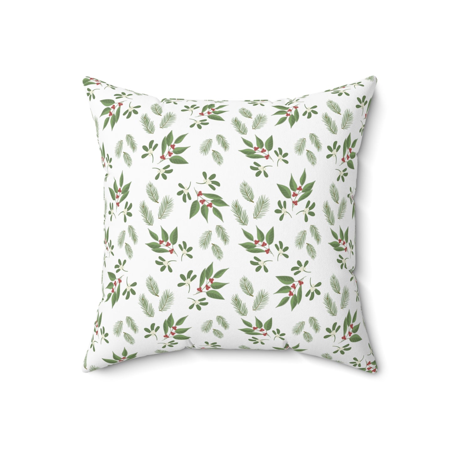 Spun Polyester Square Pillow - MIstletoe, Berries and Sprigs, White