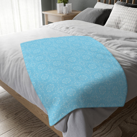 Velveteen Microfiber Blanket (Two-sided print) - Batik Scatter, Light Blue