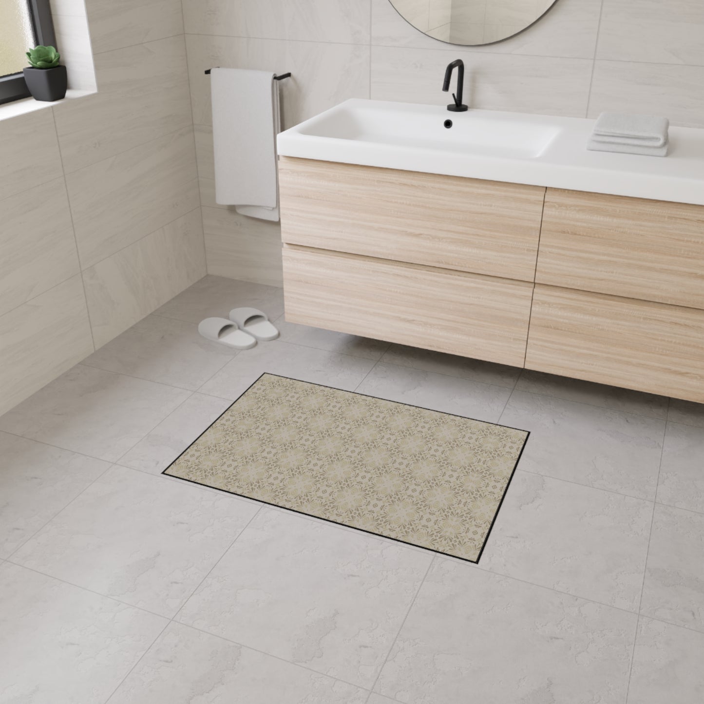 Elegant Heavy Duty Floor Mat Frond Splash Mini© Taupe, for Home, Kitchen, Office, Rustic Decor, Stylish Entrance Rug, Pet-Friendly Mat