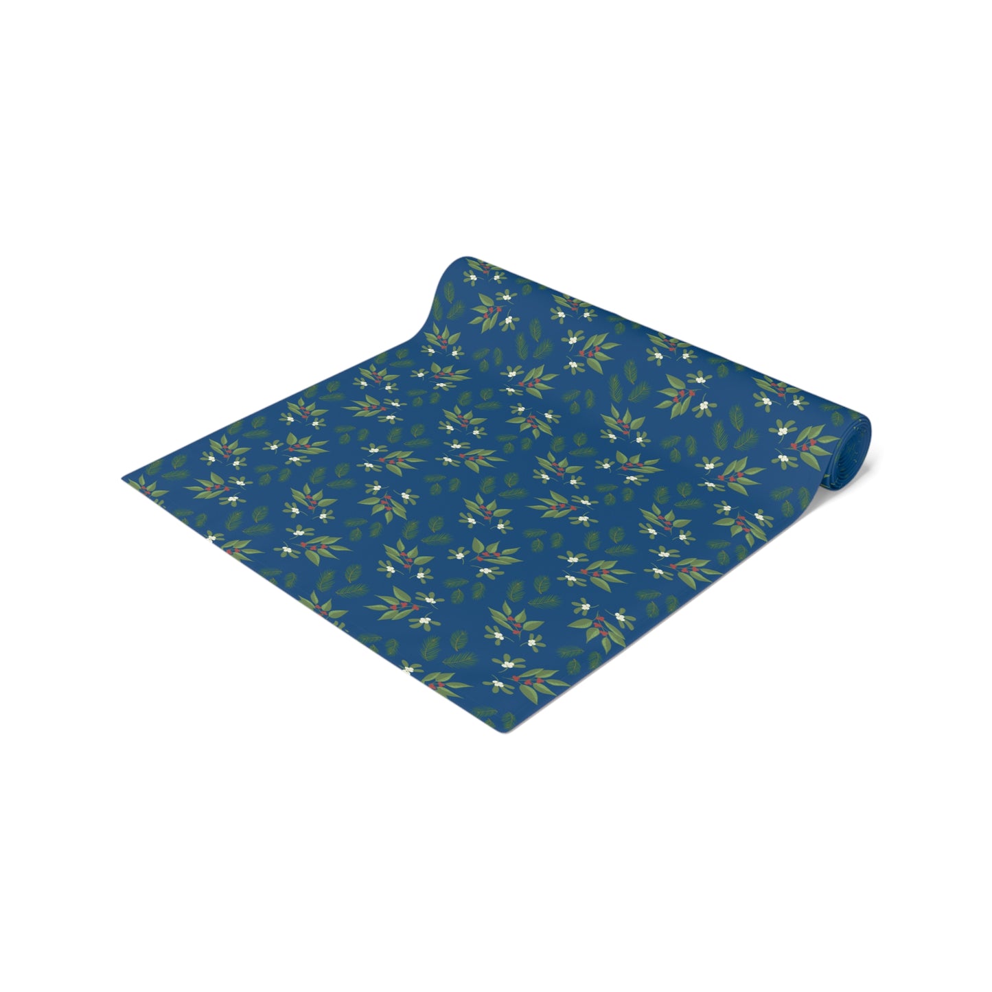 Table Runner - Mistletoe, Berries and Sprigs, Blue (Cotton, Poly)