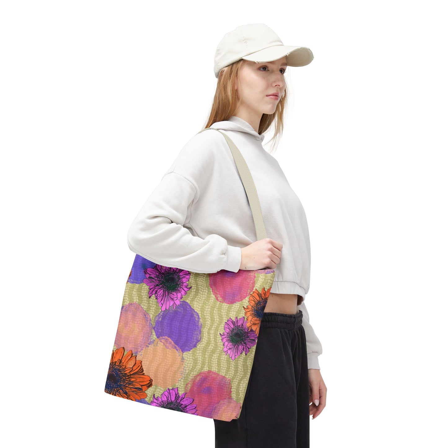 Floral Watercolor Tote Bag — Colorful Sunflower & Paint-Blob All-Over Print