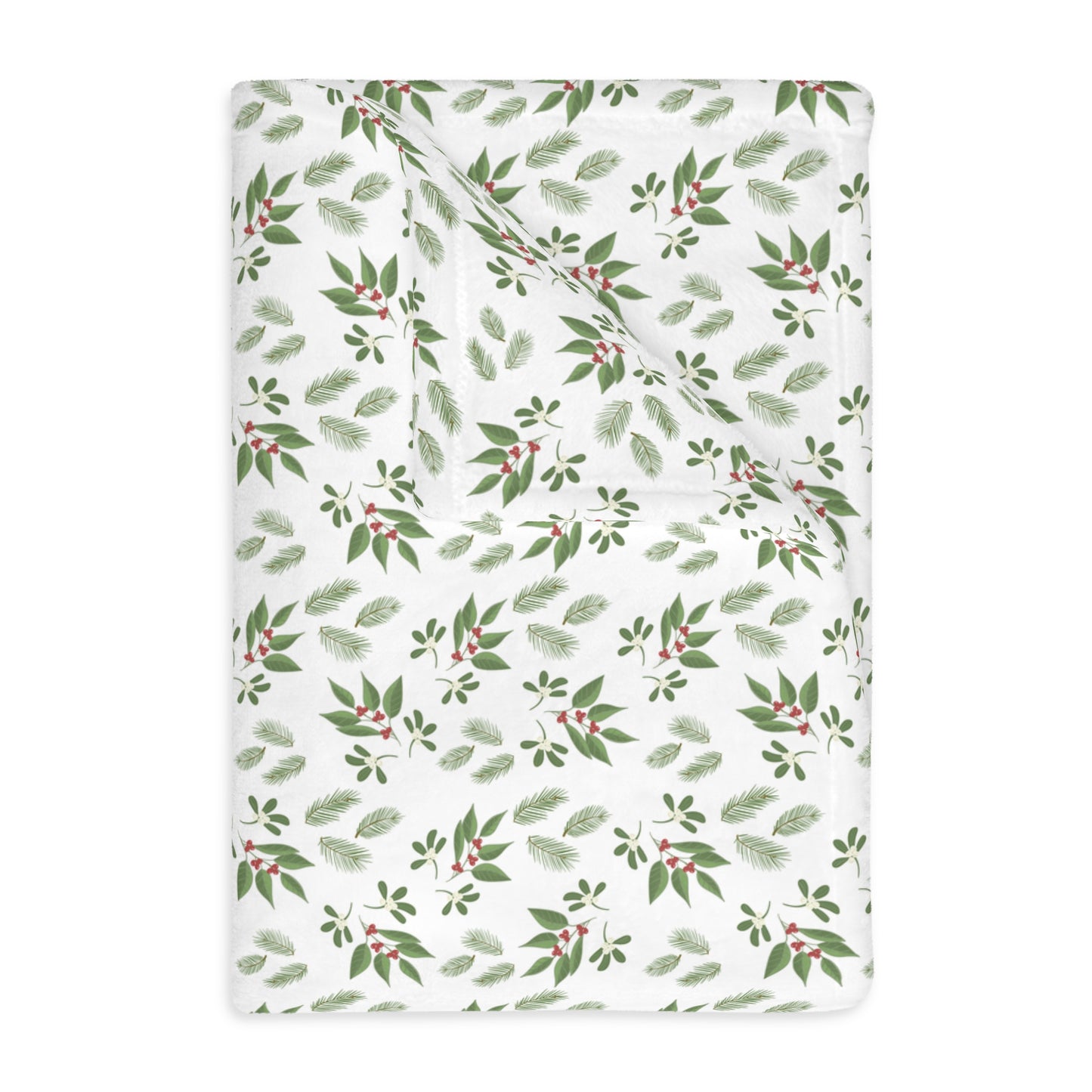 Velveteen Microfiber Blanket (Two-sided print) - Mistletoe, Berries and Sprigs, White