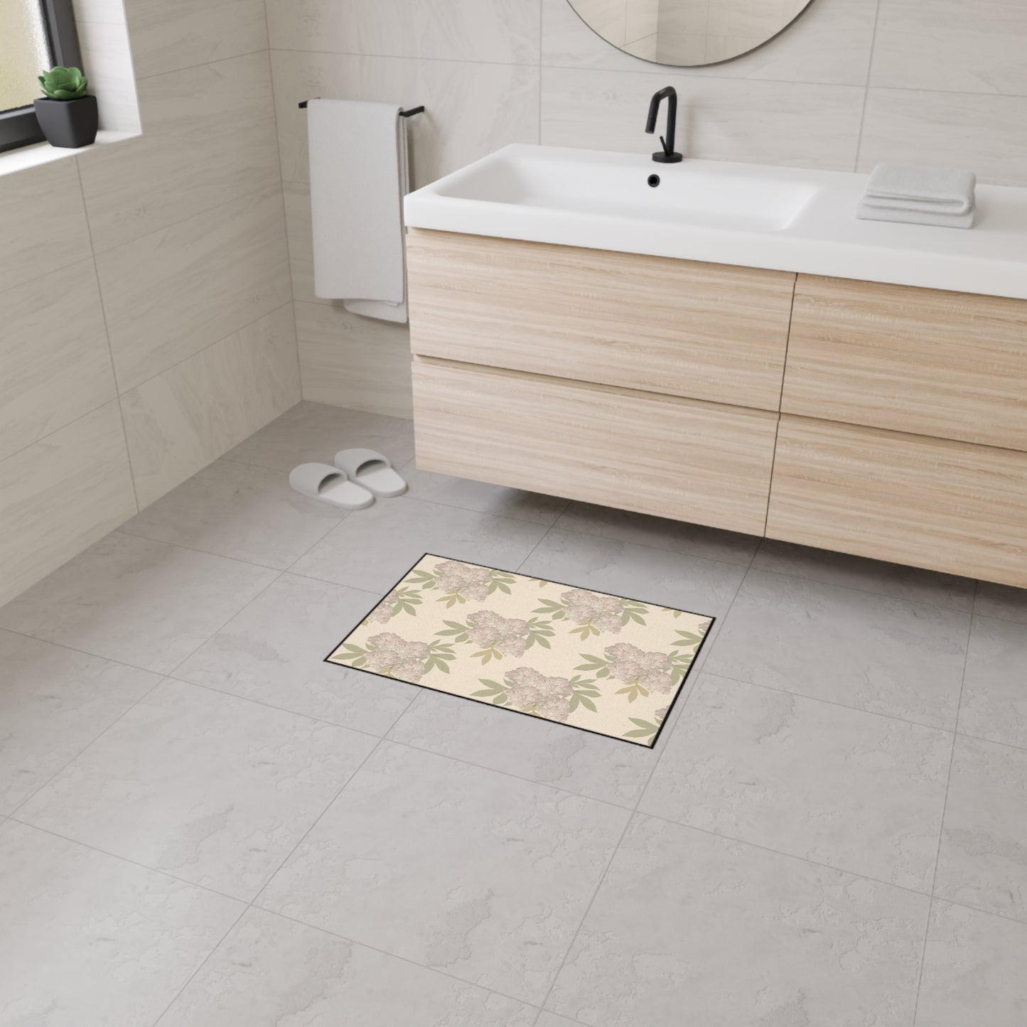 Heavy Duty Floor Mat - Featuring Rachel's Peonies© in Cream Floral Design Durable Rug for Entryway, Kitchen, Bathroom, Home Decor, Indoor & Outdoor Use
