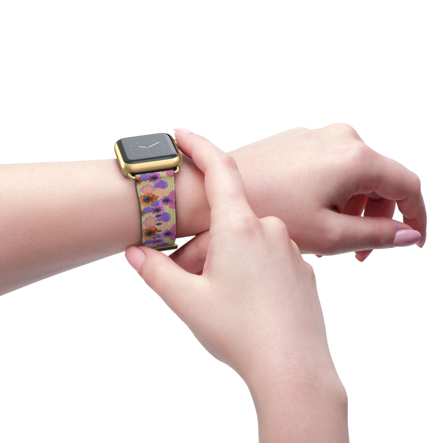 Floral Watercolor Apple Watch Band — Purple & Orange Zinnia Print