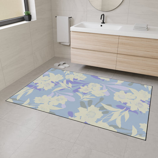 Elegant Floral Elaine© Periwinkle, Heavy Duty Floor Mat - Floral Rubber Entrance Rug, Non-Slip Kitchen Mat, Modern, Indoor/Outdoor Use
