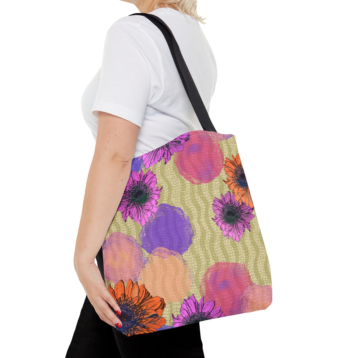 Floral Watercolor Tote Bag — Colorful Sunflower & Paint-Blob All-Over Print