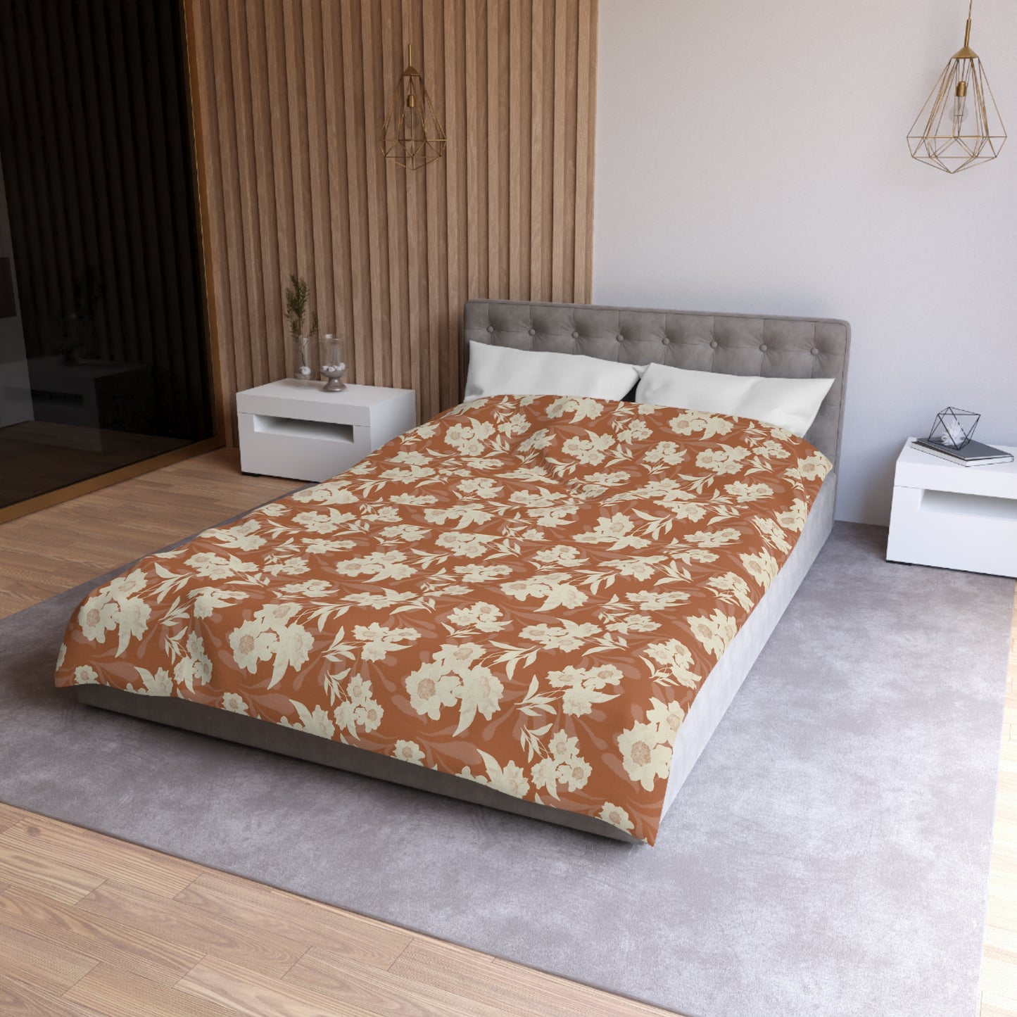 Microfiber Duvet Cover - Featuring Elaine© and Frond Splash©, Copper