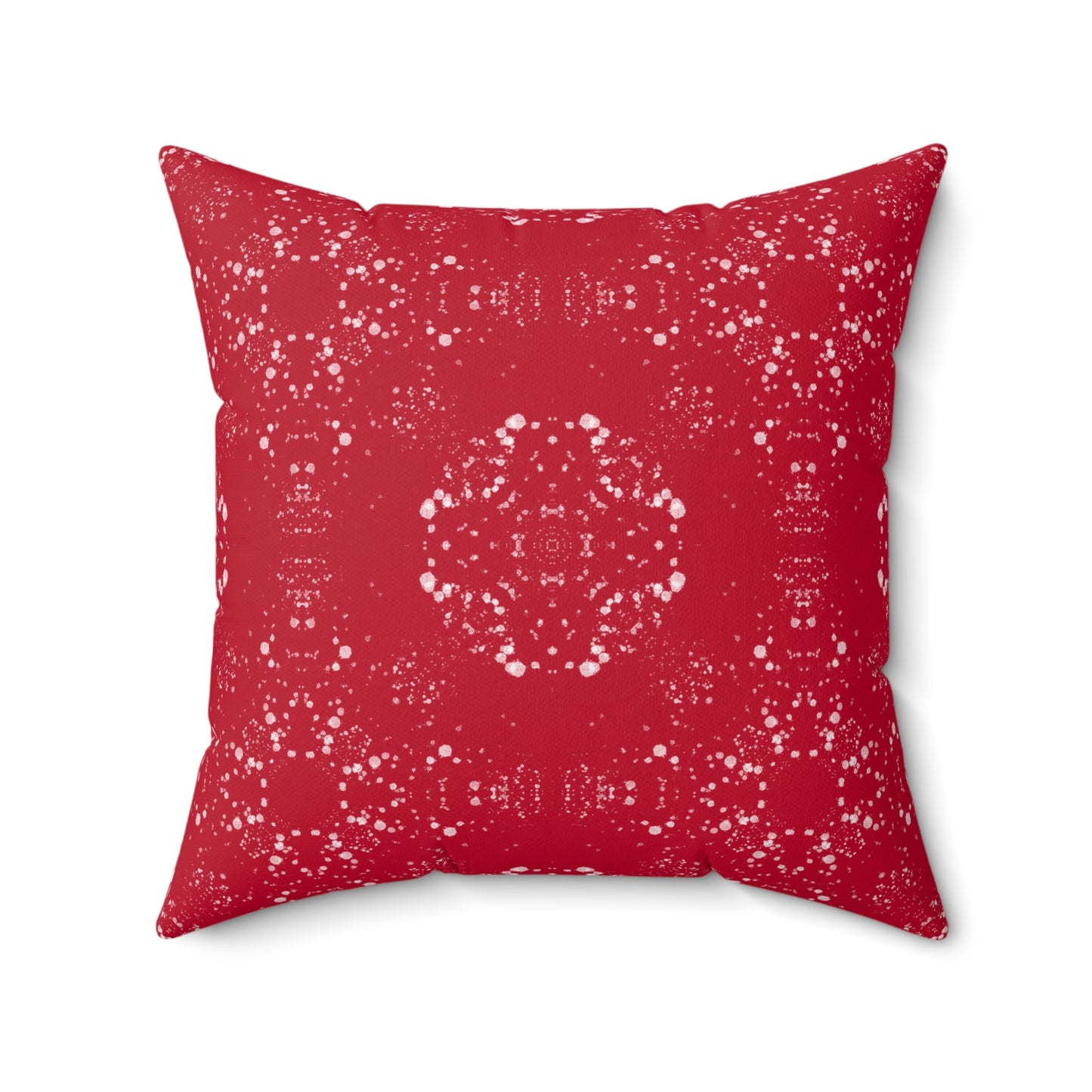 Spun Polyester Square Pillow - Batik Scatter, Dark Red