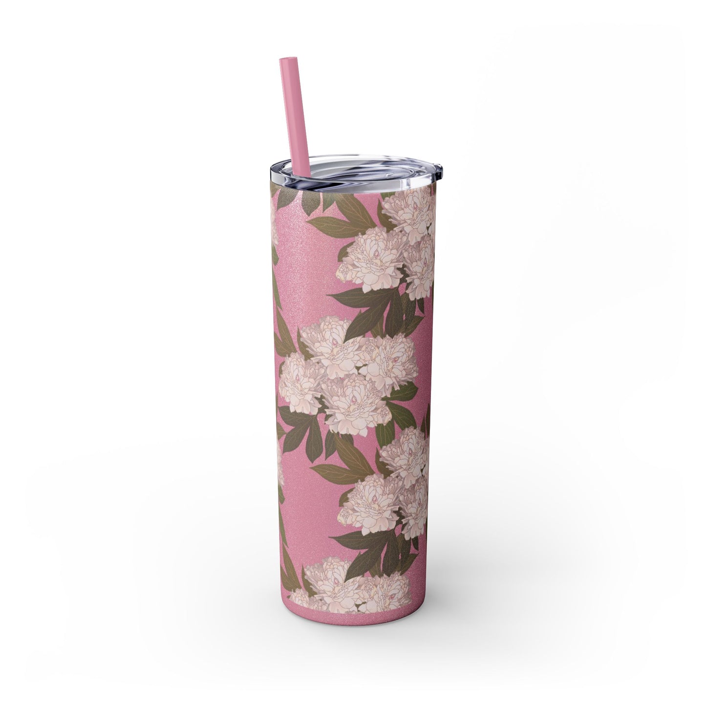 Floral Skinny Tumbler with Straw, 20oz featuring Rachel's Peonies© in a variety of colors and finishes. Easy to Hold Skinny Tumbler, Elegant Drinkware for Home, Office, Wedding, Gifts, and Daily Use
