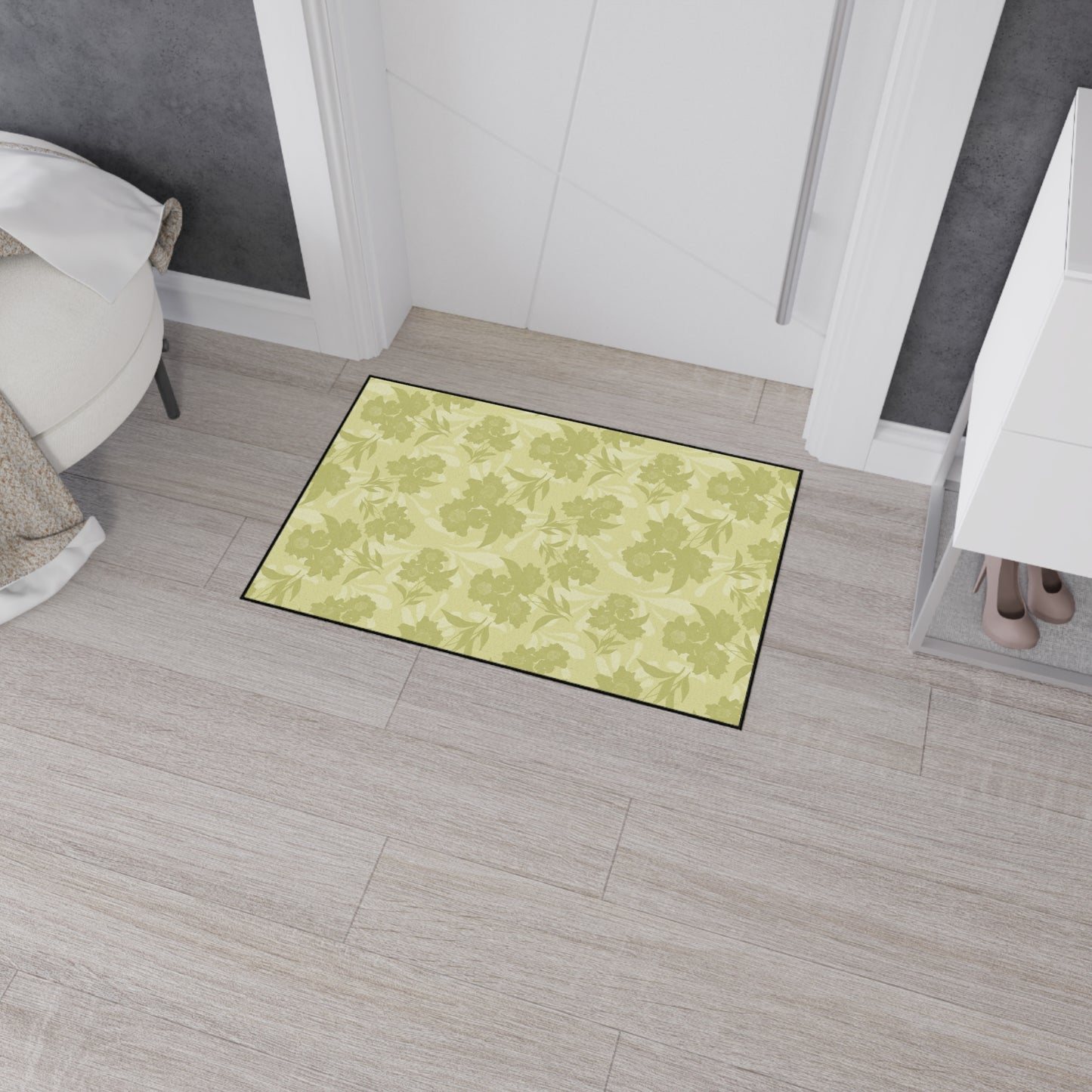 Floral Heavy Duty Floor Mat - Featuring Elaine© in Sage. Durable, Non-Slip Rug for Home Decor