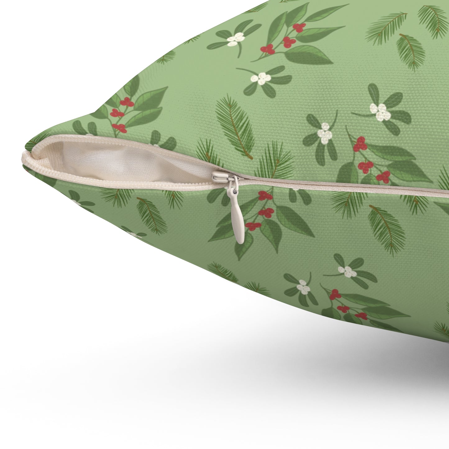 Spun Polyester Square Pillow - Mistletoe, Berries and Sprigs, Sage