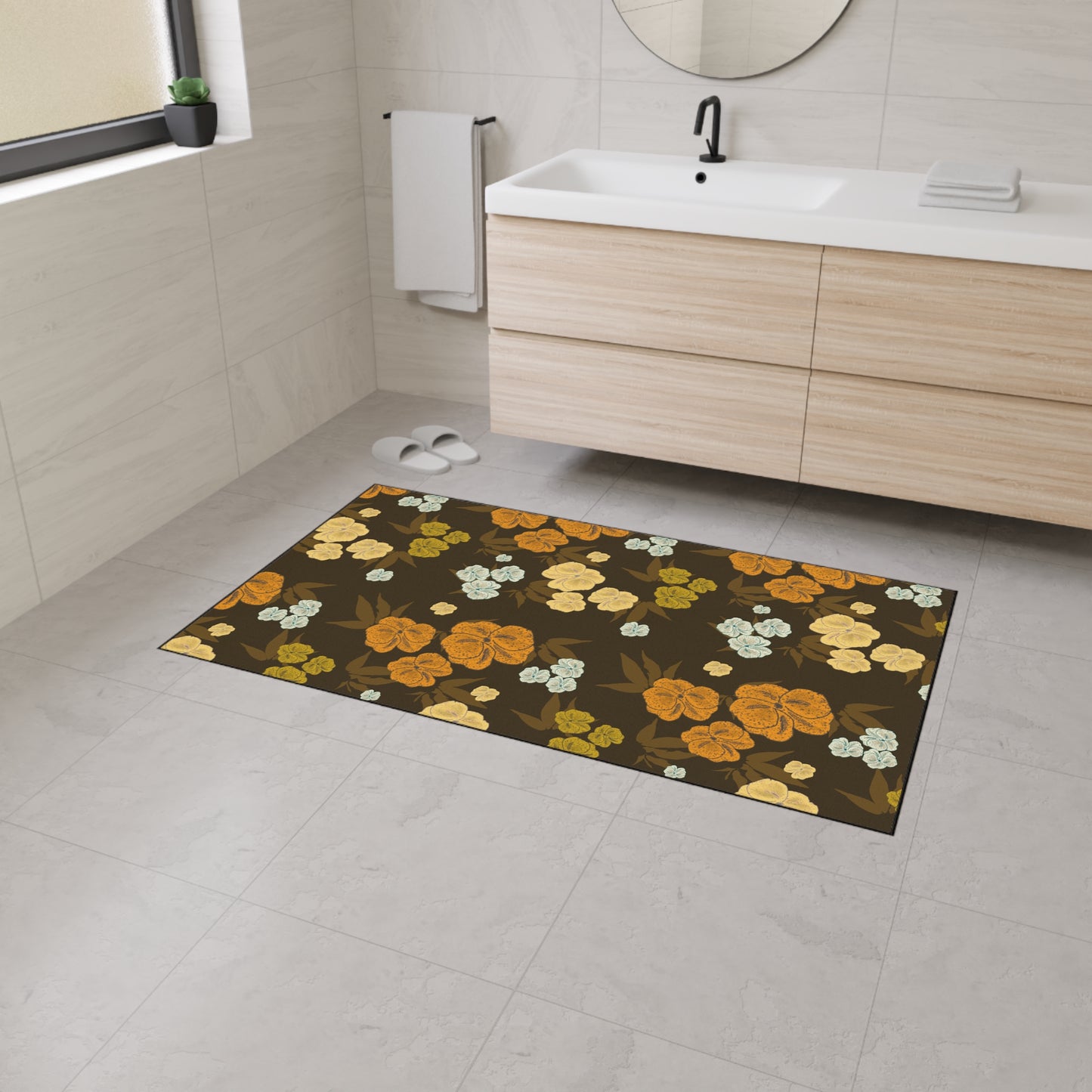 Heavy-Duty Floor Mat | Featuring Textured Floral© in Chocolate Brown. Durable Indoor/Outdoor Rug for Home Decor, Kitchen, Entryway, Flower Pattern, Stylish Welcome Mat