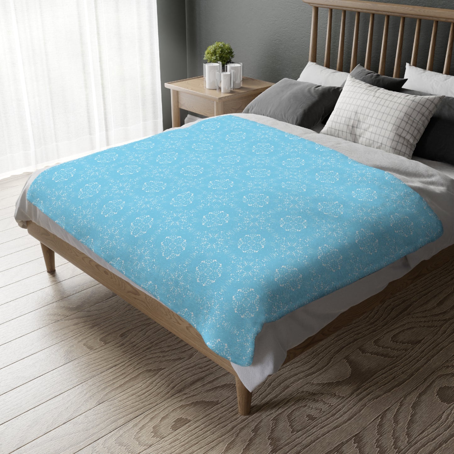 Velveteen Microfiber Blanket (Two-sided print) - Batik Scatter, Light Blue