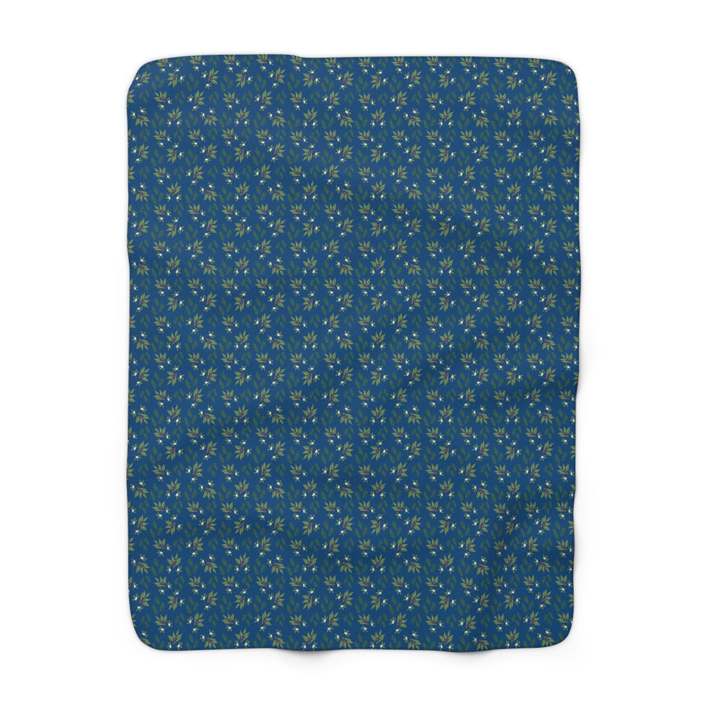 Sherpa Fleece Blanket - Mistletoe, Berries and Sprigs, Deep Blue