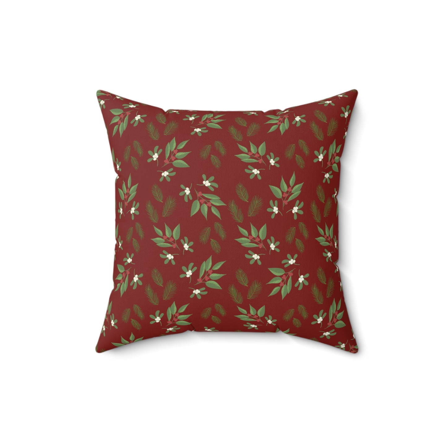 Spun Polyester Square Pillow - Mistletoe, Berries and Sprigs, Cranberry