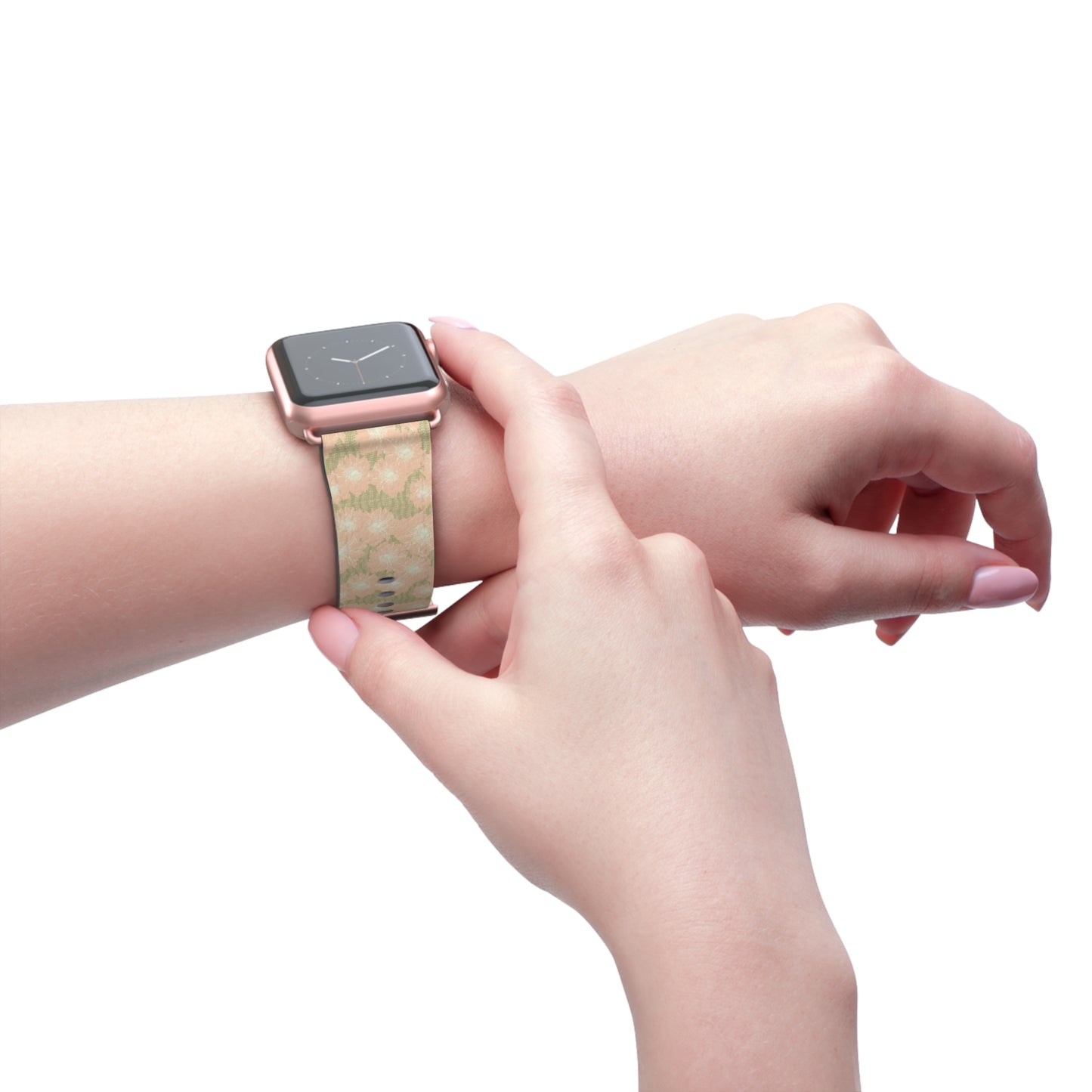 Blush & Sage Floral Apple Watch Band – Soft Peach Watercolor Pattern