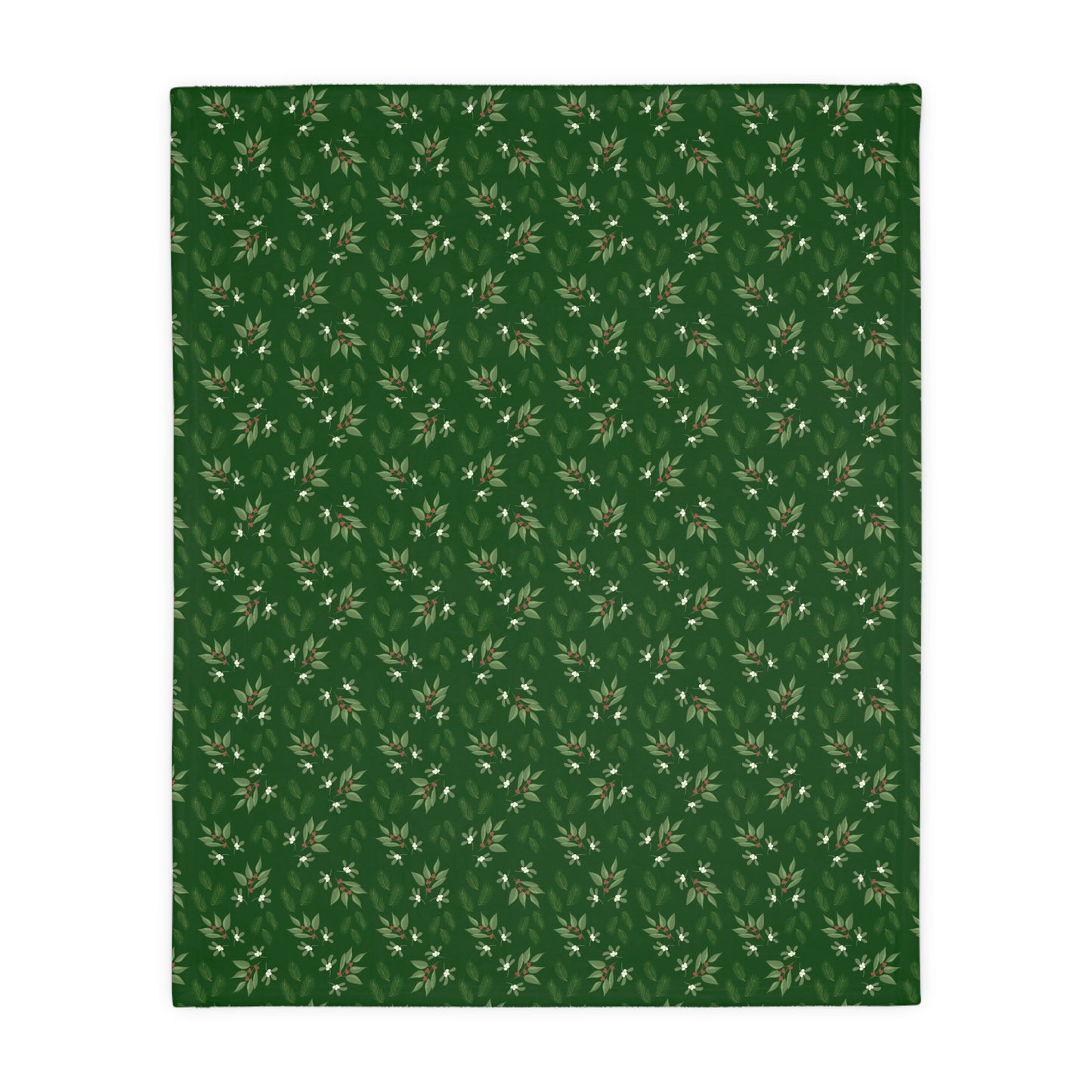 Velveteen Microfiber Blanket (Two-sided print) - Mistletoe, Berries and Sprigs, Emerald