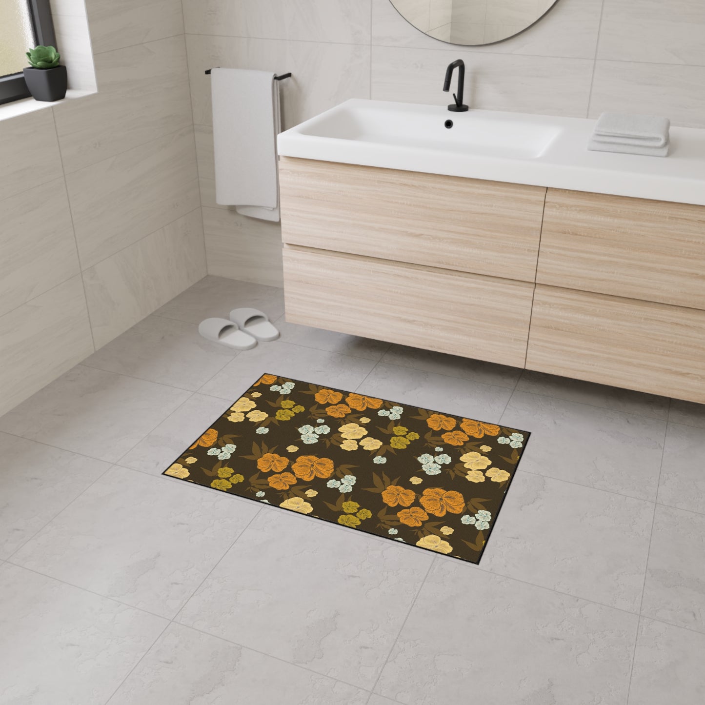 Heavy-Duty Floor Mat | Featuring Textured Floral© in Chocolate Brown. Durable Indoor/Outdoor Rug for Home Decor, Kitchen, Entryway, Flower Pattern, Stylish Welcome Mat
