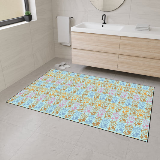 Vibrant Heavy Duty Floor Mat for Home, Boho Floral Block Print© Blue, Entryway Rug, Kitchen Mat, Durable Doormat, Colorful Floor Protector