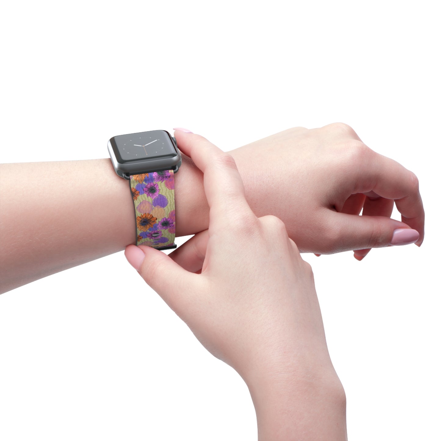 Floral Watercolor Apple Watch Band — Purple & Orange Zinnia Print