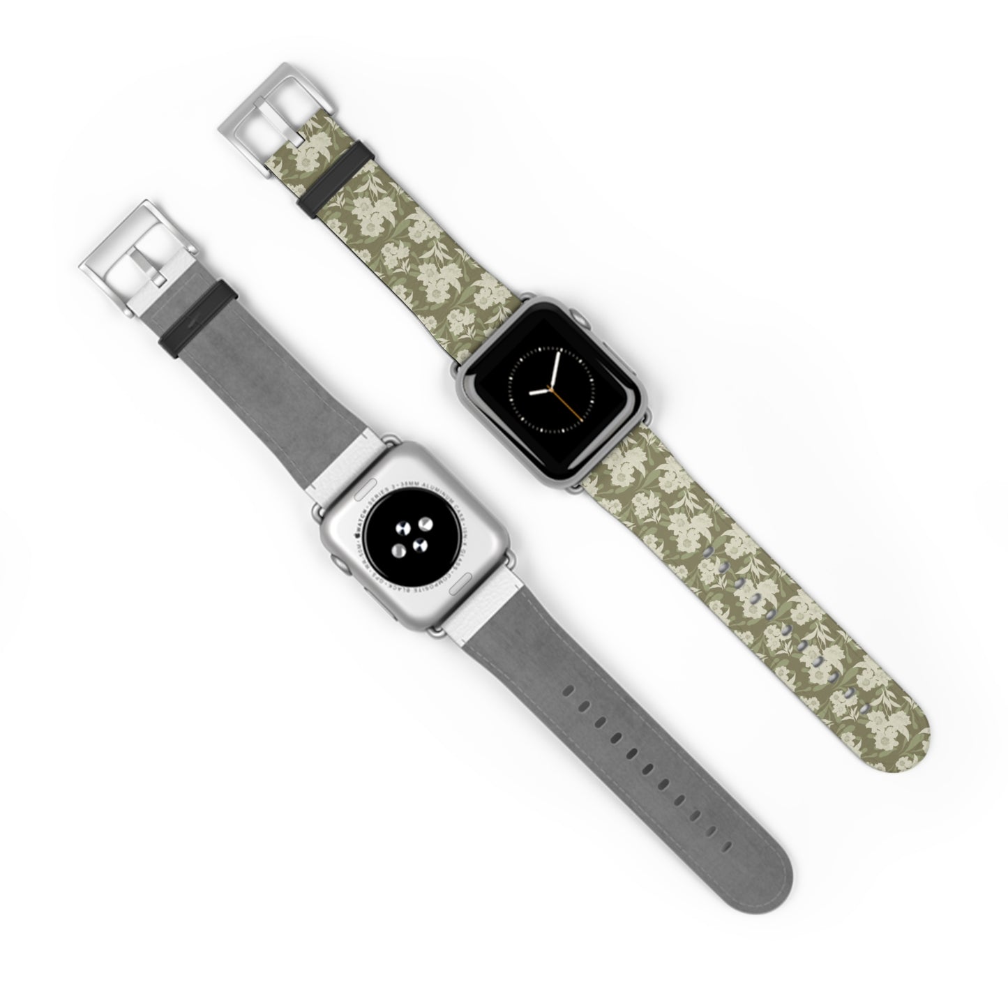 Olive Floral Pattern Watch Band — Vintage Botanical Apple Watch Strap