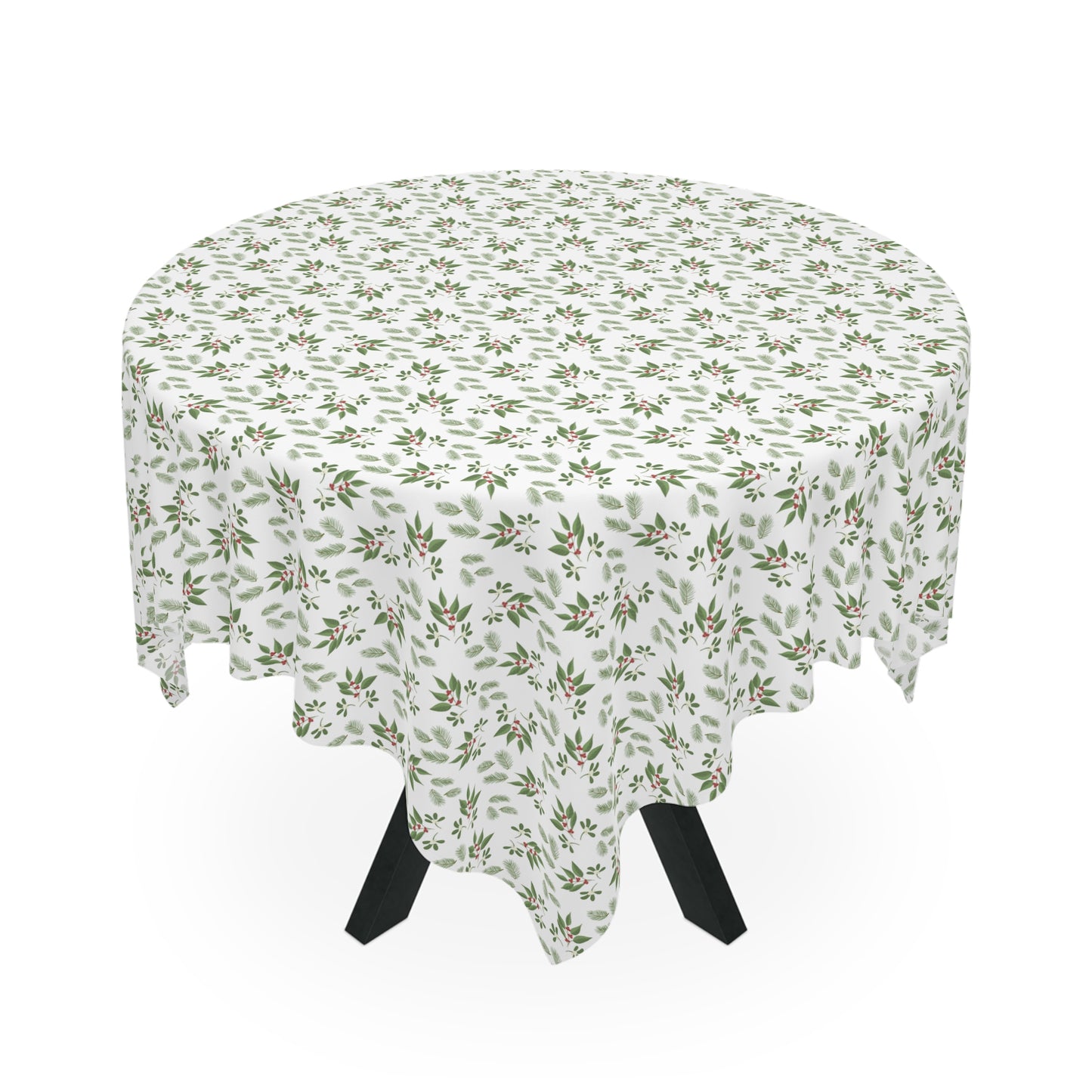 Tablecloth - Mistletoe, Berries and Sprigs, White