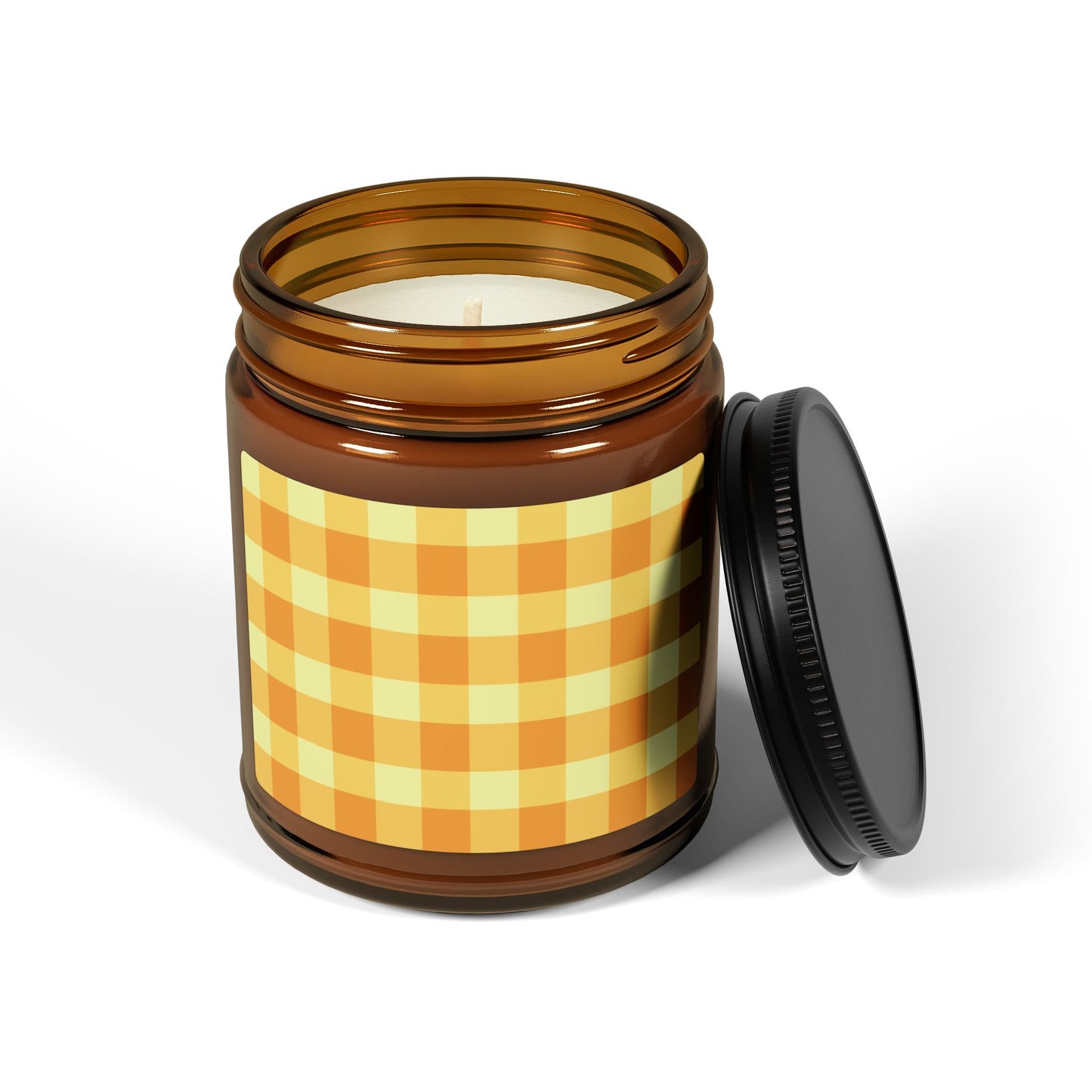 Cozy Scented Soy Candle, Orange Gingham Pattern Candle for Home Decor, Relaxation Gift, Aromatherapy Candle, Eco-Friendly Candle