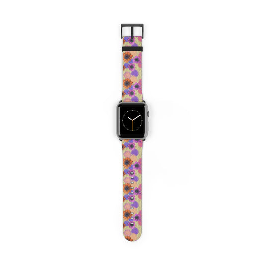 Floral Watercolor Apple Watch Band — Purple & Orange Zinnia Print
