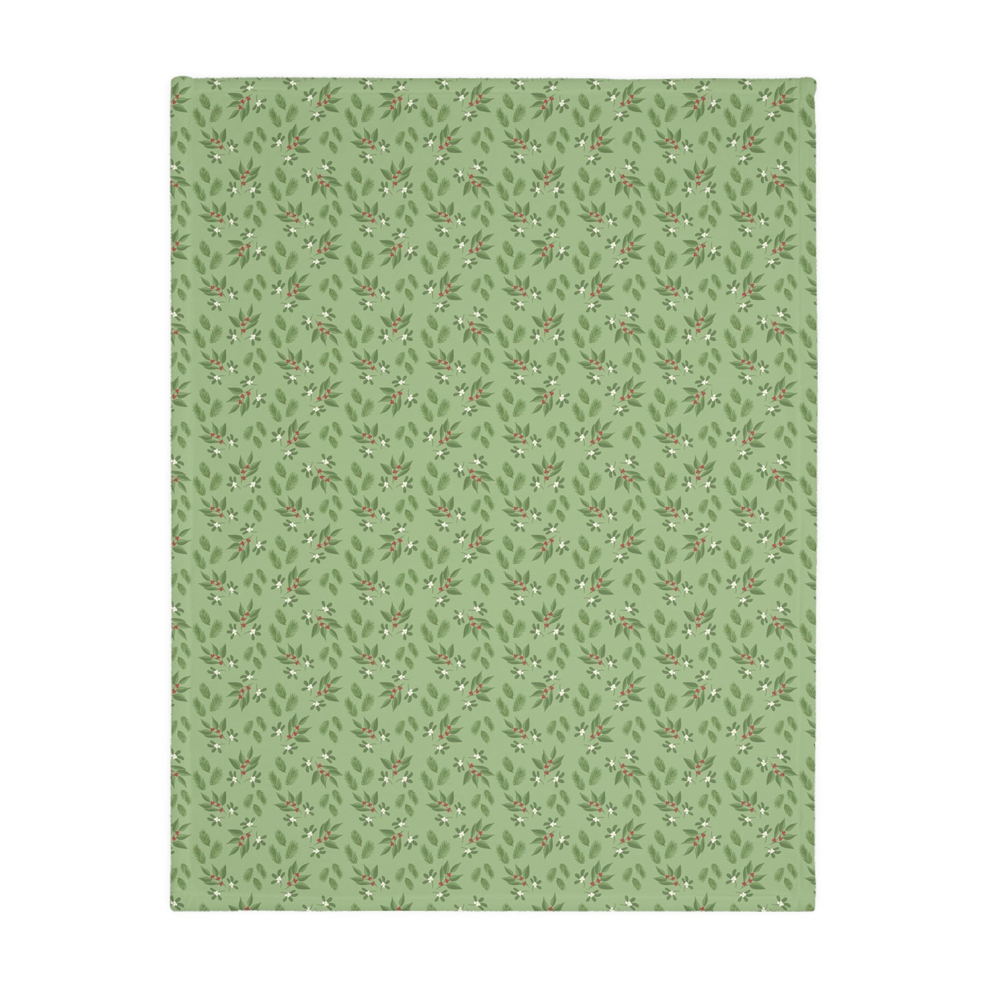 Velveteen Microfiber Blanket (Two-sided print) - Mistletoe, Berries and Sprigs, Sage