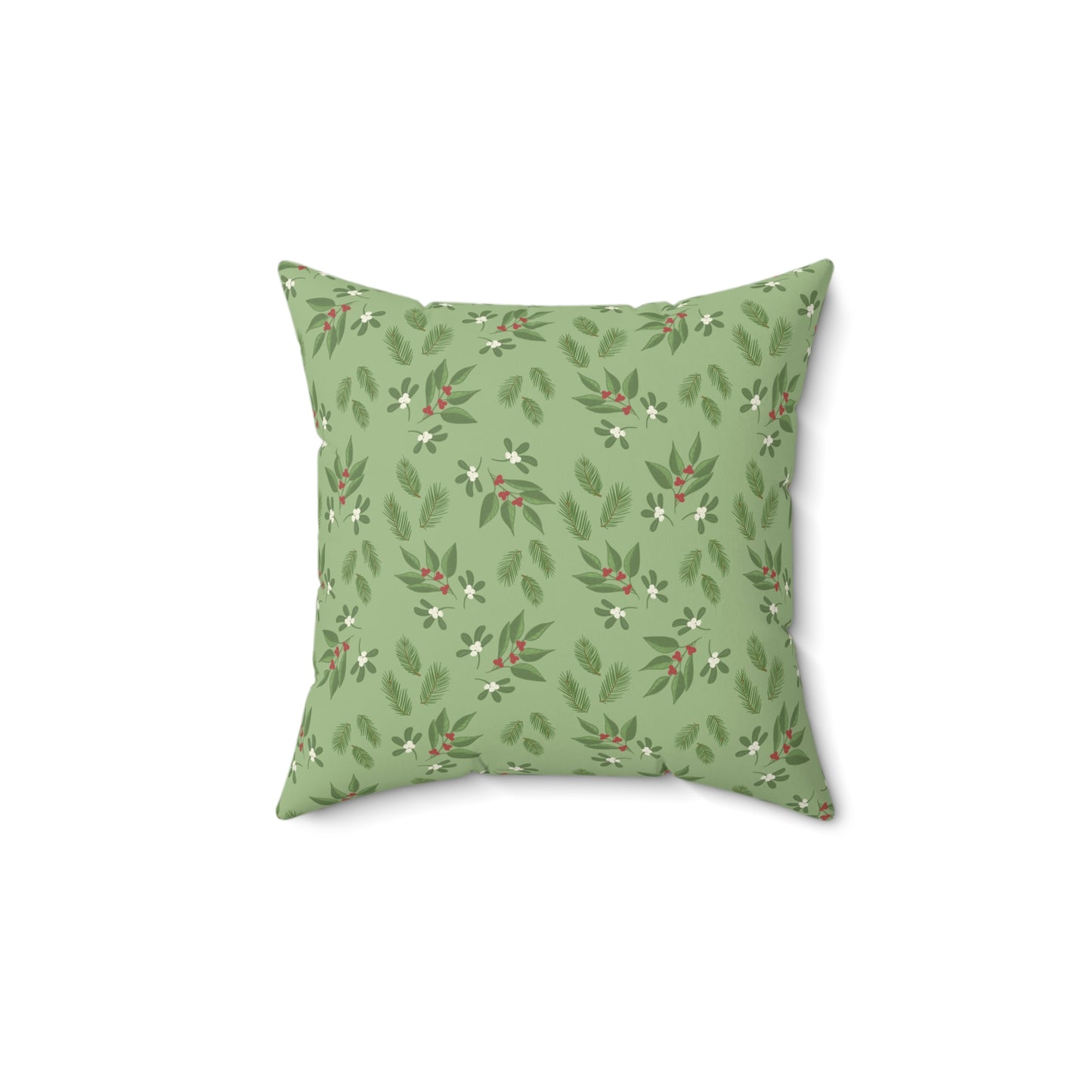 Spun Polyester Square Pillow - Mistletoe, Berries and Sprigs, Sage