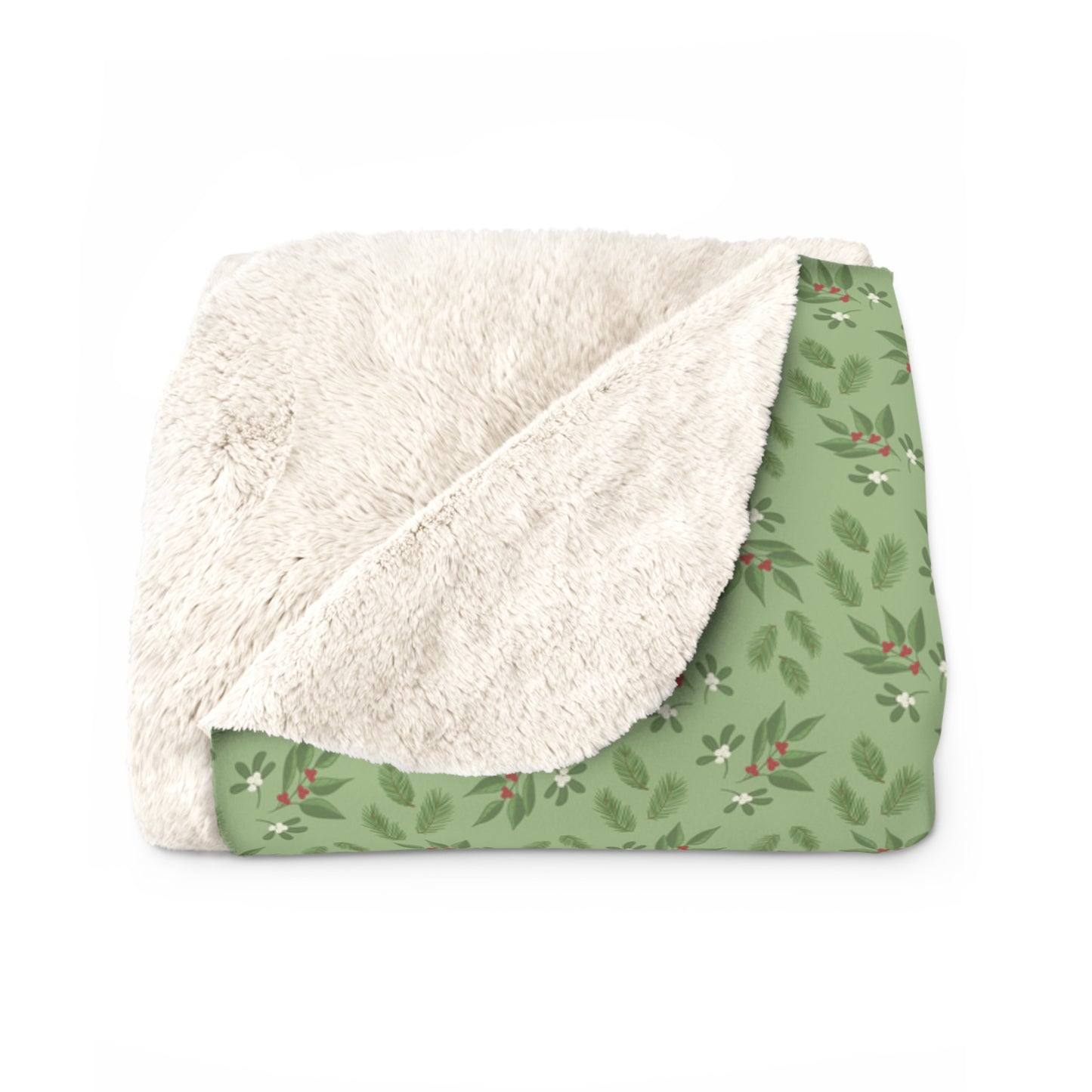 Sherpa Fleece Blanket - Mistletoe, Berries and Sprigs, Sage