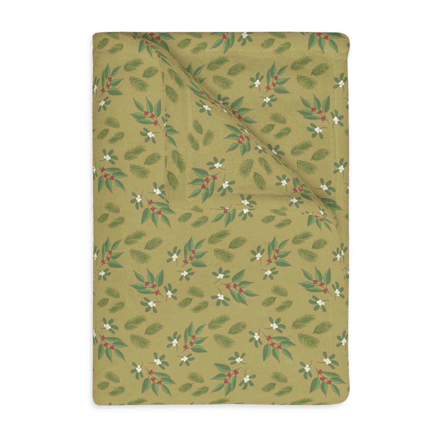 Velveteen Microfiber Blanket (Two-sided print), Mistletoe, Berries and springs, Gold