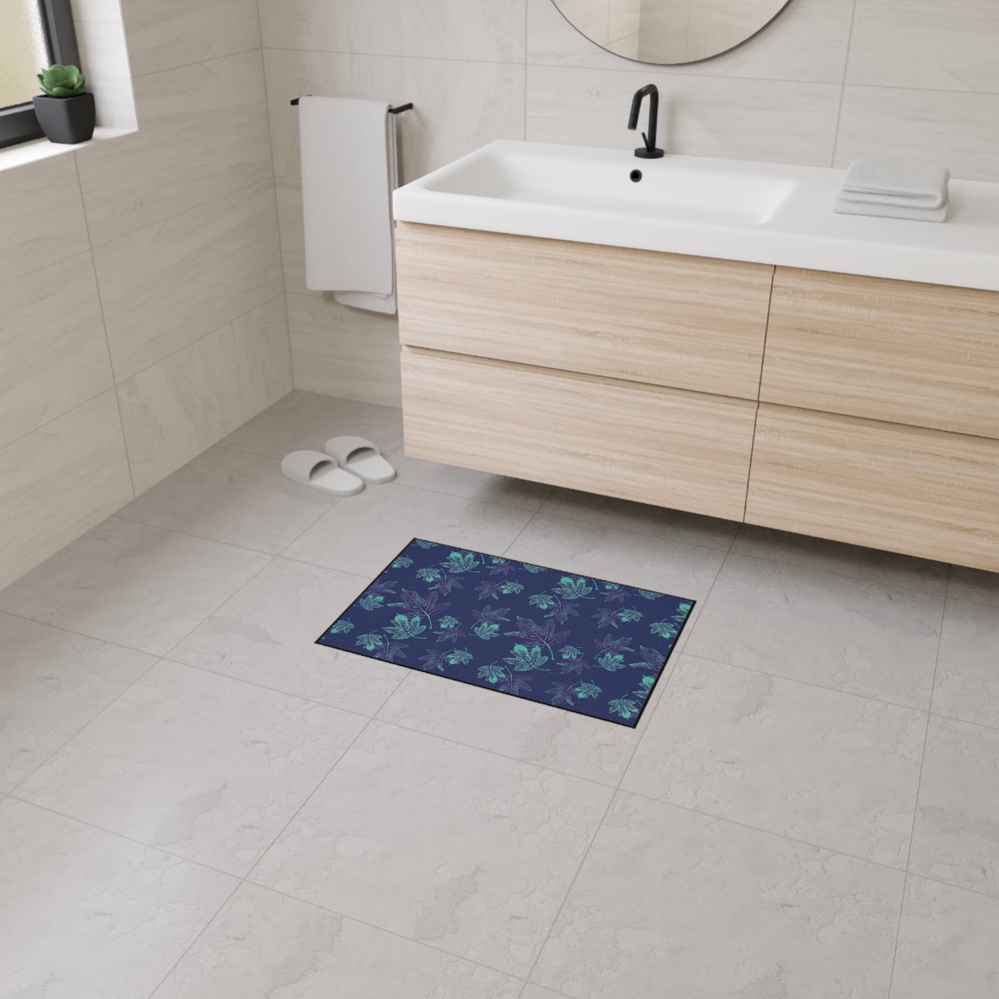 Nature-Inspired Heavy Duty Floor Mat Featuring Oak Leaf Hydranga© in Teal. Durable, Leaves Pattern, Indoor/Outdoor, Holiday & Gift Idea, Home Decor, Kitchen, Entryway