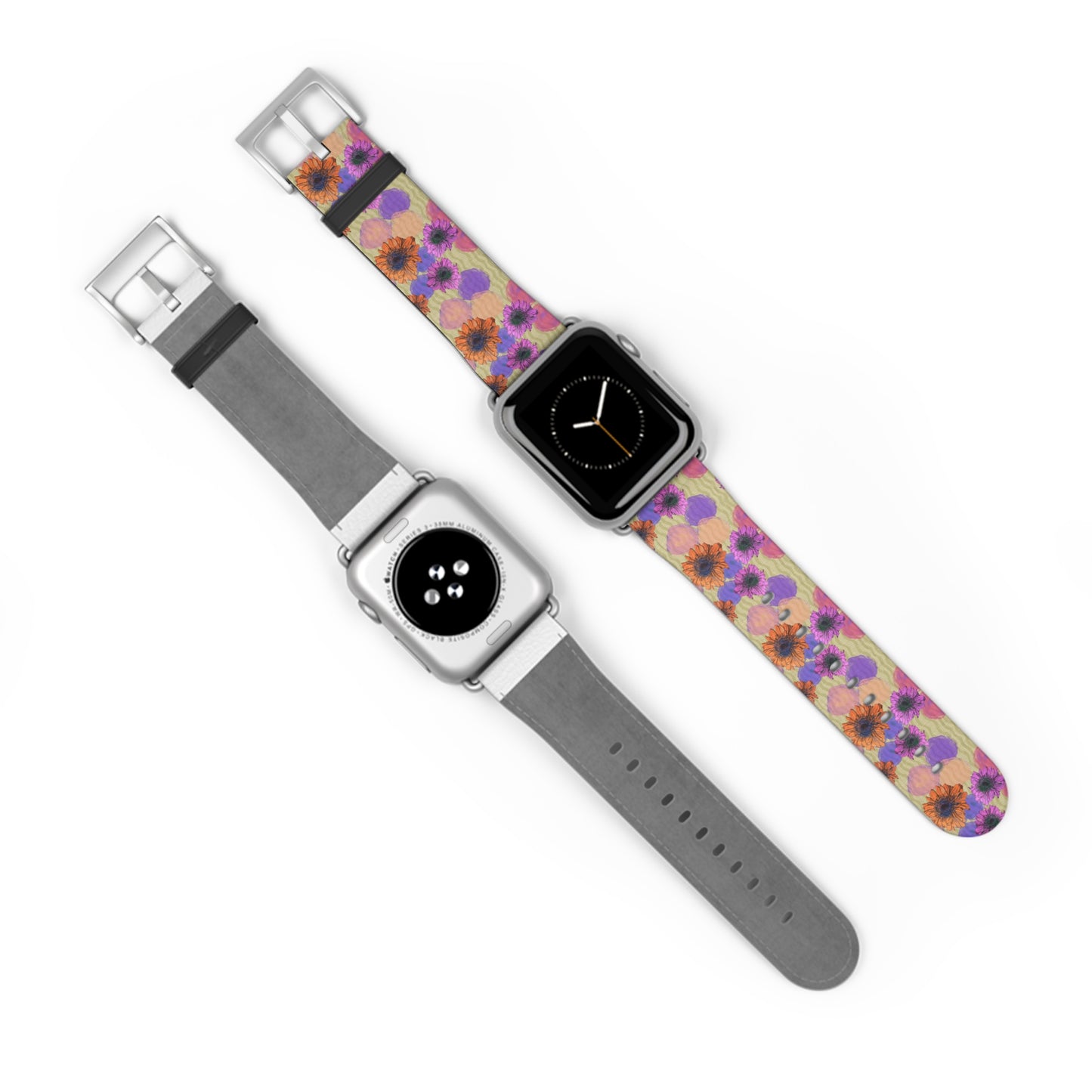 Floral Watercolor Apple Watch Band — Purple & Orange Zinnia Print